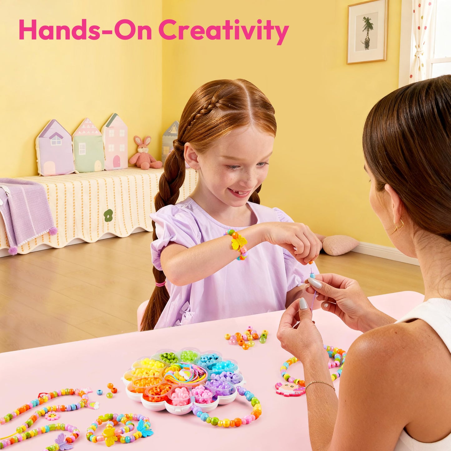 JOVA Klever Kits Jewelry Making Kit, Bracelet Making Kit with Bead, Kids Jewelry Bracelet Kit, DIY Kit with 350+ Colorful Beads, Flower-Shaped Storage Case, Crafts Gifts for Girls Ages 3+