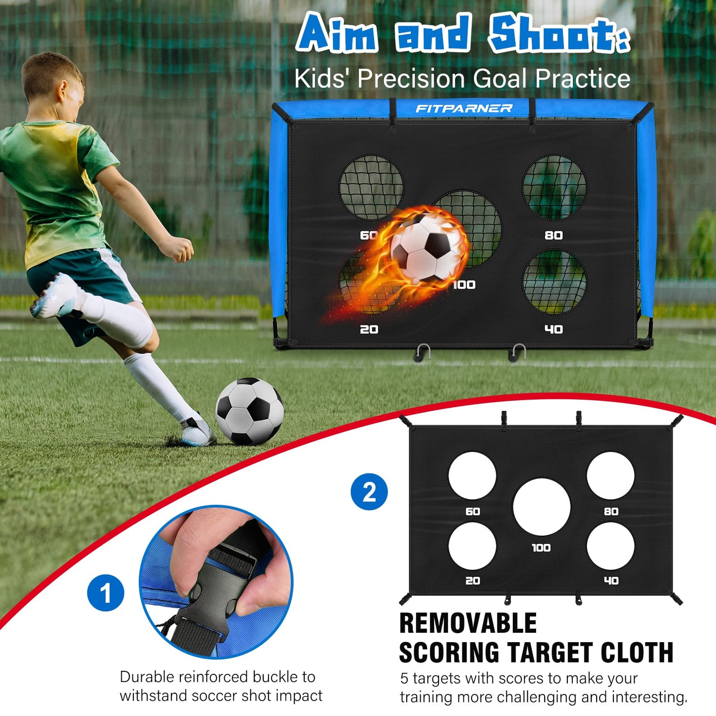 Kids Soccer Goals, 2 Pack 4x3 ft Soccer Nets for Kids Age 3-5 6-8 8-12 10-12-14, Backyard Training Equipment Set with Target, Ball, Cones for Goal Practice,Outdoor Game, Ideal Gift