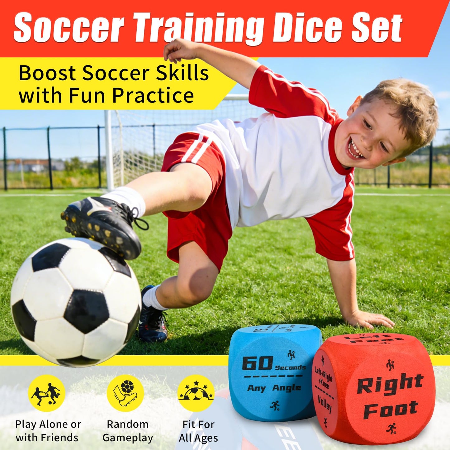 Big Size Soccer Training Dice Set, 2Pcs Soccer Gifts Shooting & Juggling Soccer with Mesh Bag Training Equipment for Games, Boost Soccer Skills with Fun Practice for 8-12 Boys & Girls