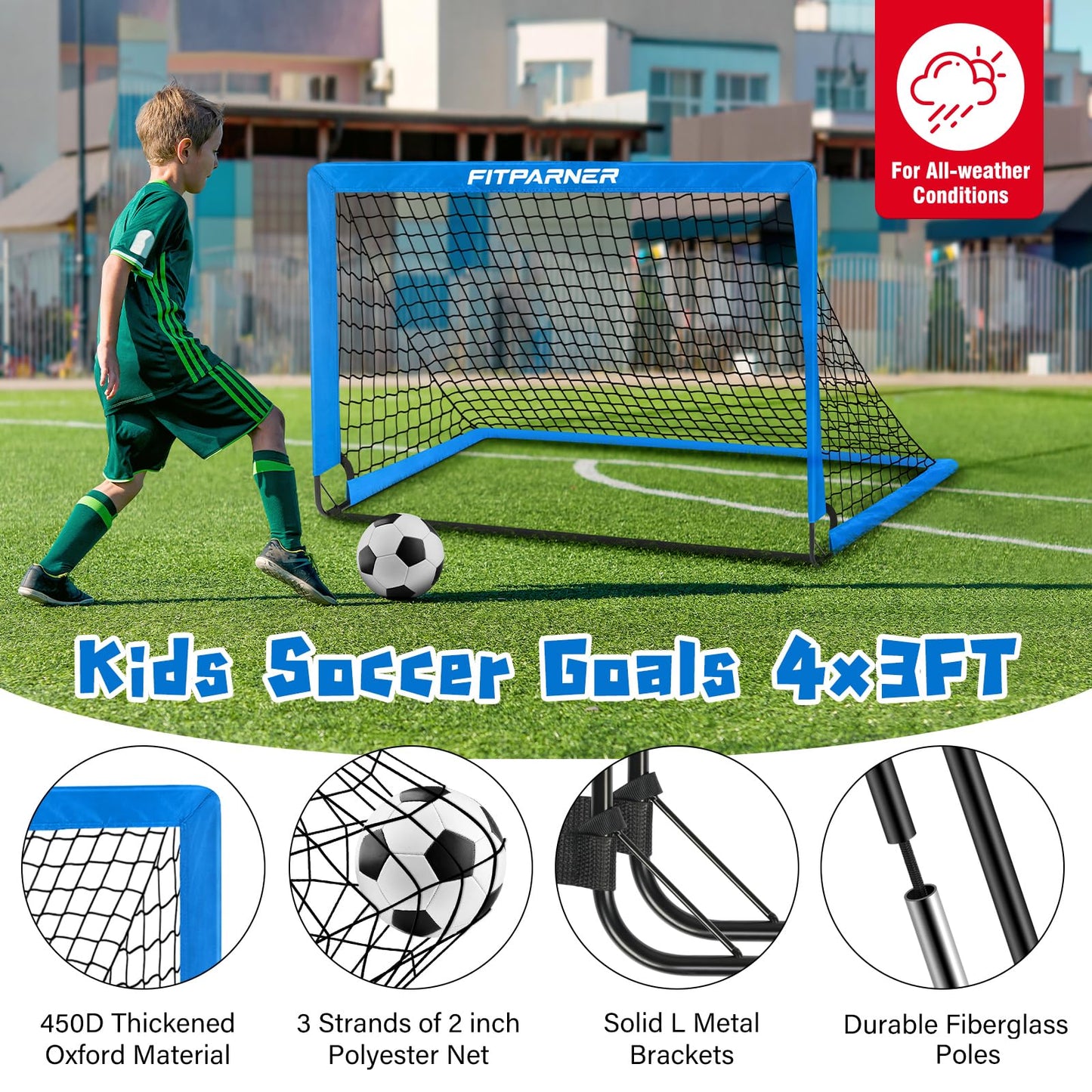 Kids Soccer Goals, 2 Pack 4x3 ft Soccer Nets for Kids Age 3-5 6-8 8-12 10-12-14, Backyard Training Equipment Set with Target, Ball, Cones for Goal Practice,Outdoor Game, Ideal Gift