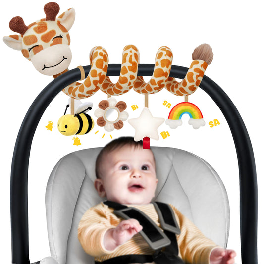 Stuffed Spiral Car Seat Baby Toys 6-12 Months, Infant Giraffe Sensory Toys Hanging Stroller Accessories, Newborn Shower Gifts for Baby Boys Girls Essentials | Cute Colorful Giraffe