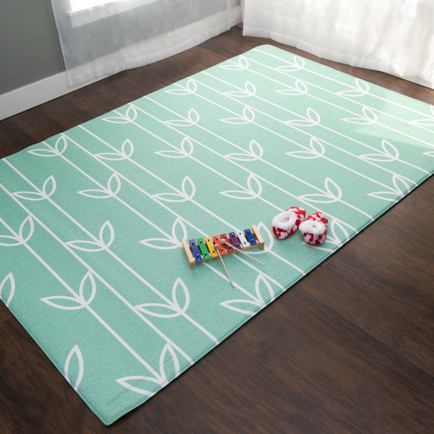 Baby Care Play Mat (Large, Sea Petals - Green) Original One-Piece Reversible Rollable Waterproof Play Mat for Infants, Babies, Toddler, and Kids