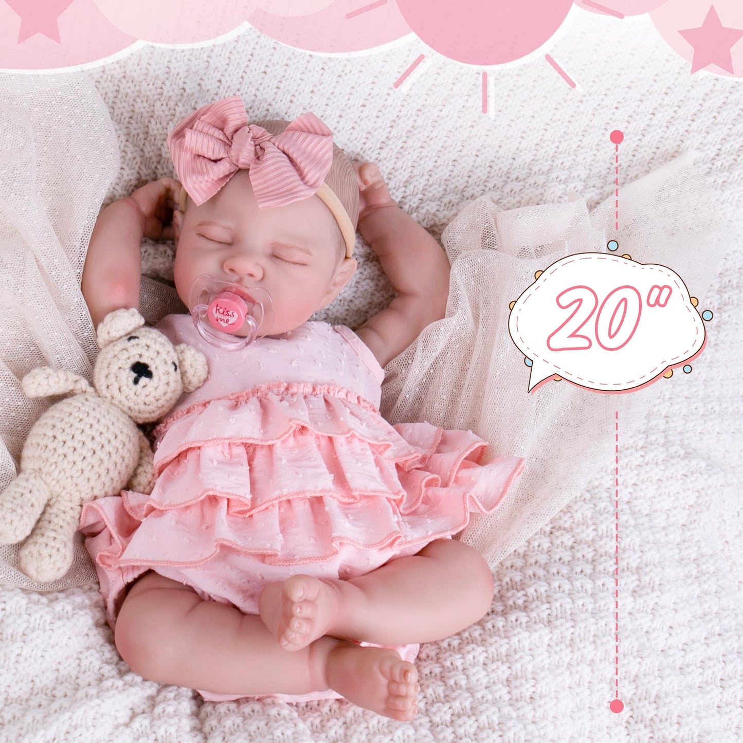 Aori 20" Realistic Reborn Baby Dolls – Lifelike Sleeping Newborn Girl Doll with Soft Weighted Body, Poseable Limbs, Full Feeding Set & Outfit – Cuddly Baby Gift for Girls 3+ and Collectors