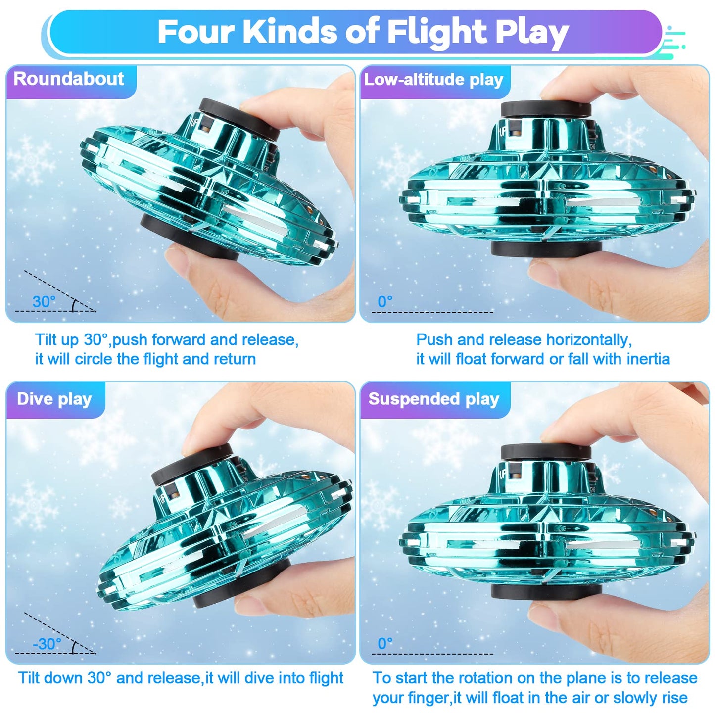 Vantexi Drone for Kids Flying Toys, 2026 Upgrade LED Fidget Spinner, Hand Operated Fidget Flying Spinner Toy for Indoor Outdoor, Christmas Birthday Gifts for 6 7 8 9 + Year Old Boys Girls