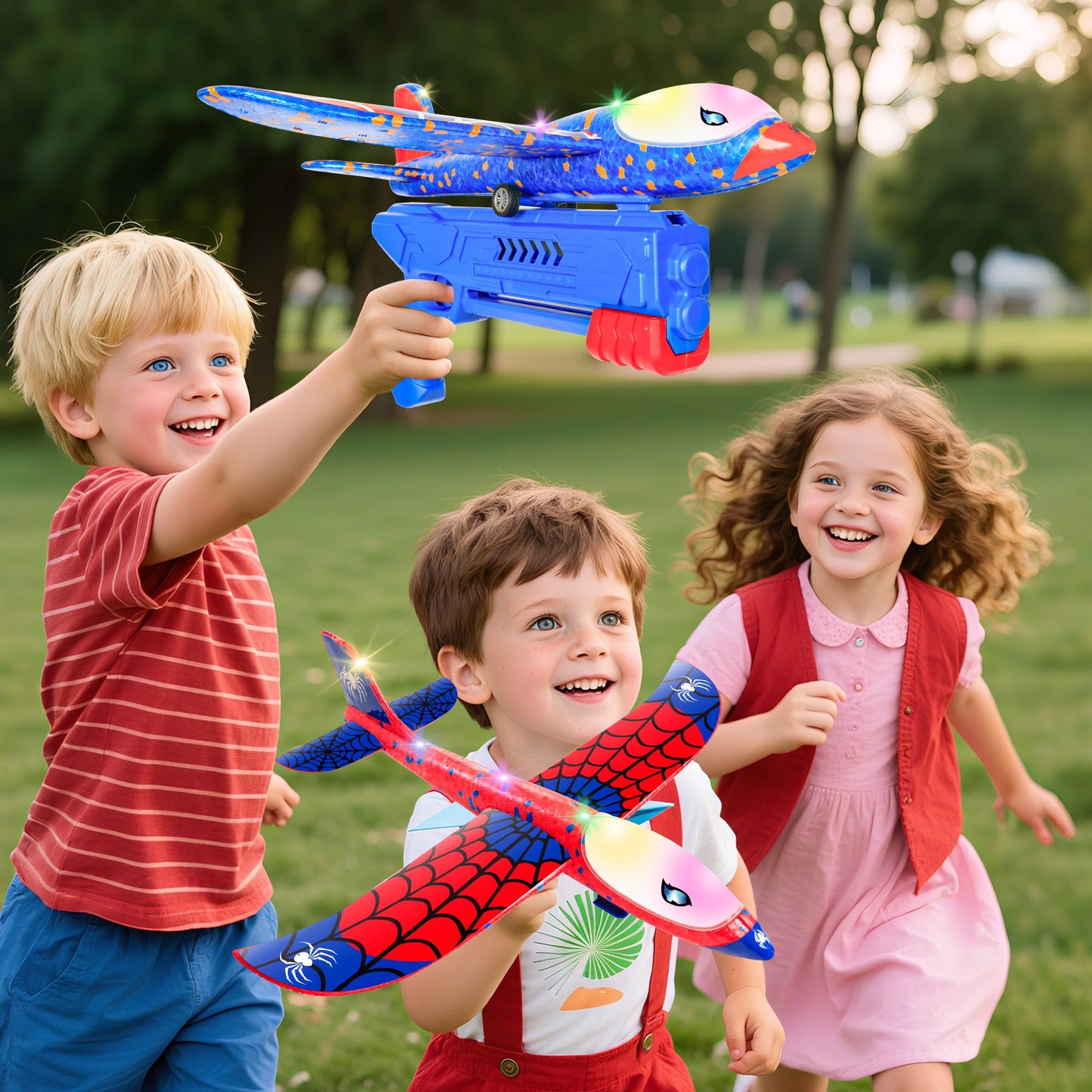 3 Pack Airplane Launcher Toys,12.6" LED Foam Glider Plane,Outdoor Flying Toys Holiday and Birthday Gifts for Kids Ages 4-12