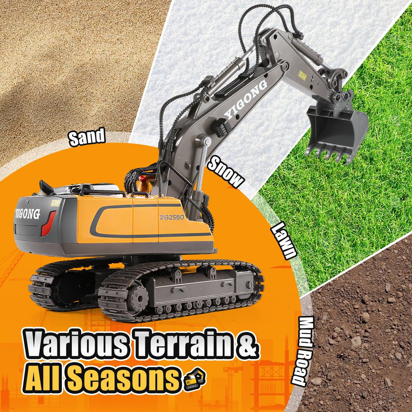 LUDILO Remote Control Excavator Toys for 6 7 8 Year Old Boys Gifts, 11CH 2400mAh 2.4GHz Cars RC Excavator Construction Toy Truck Digger Metal Shovel Sound Light, Kids Boys Toys Age 6-8 Birthday Gift