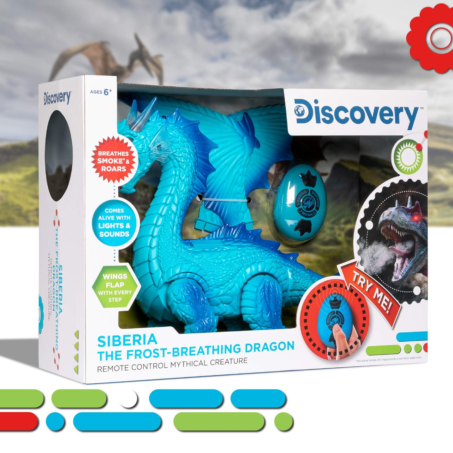 Discovery Frost-Breathing RC Dragon with Smoke Breath, Walking, Wing Flapping, Realistic Roaring Sounds| Light-Up Large Dinosaur Toy| Remote Control Robot Dino Mythical Creature|Kids Boys Gift| Age 6+