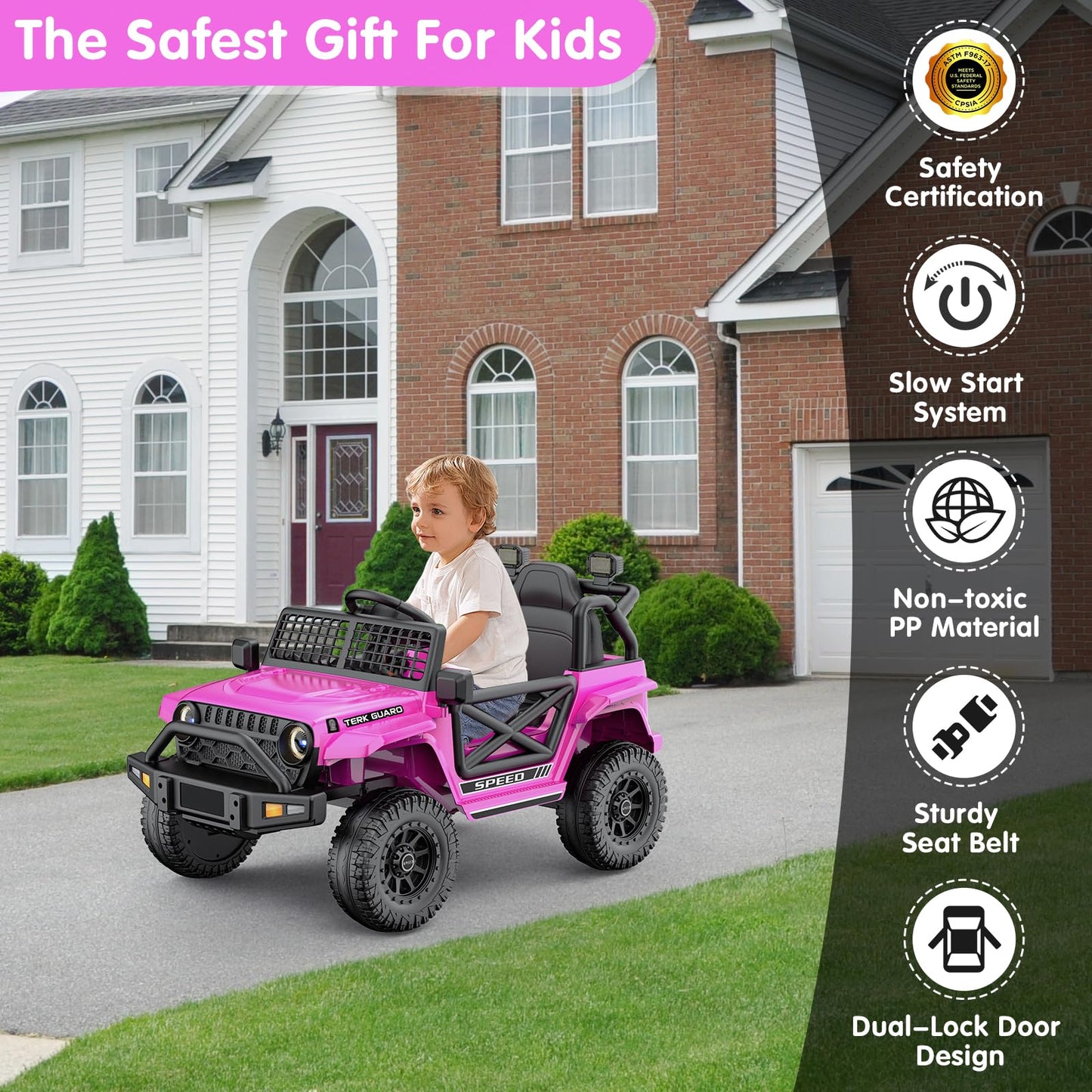 YunTopKids Ride on Car for Toddlers 1-3, 12V 7Ah Kids Electric Car with Parental Remote Control, Soft Start, Spring Suspension, Bluetooth Music, Ride on Toys Electric Vehicle for Boys Girls (Pink)