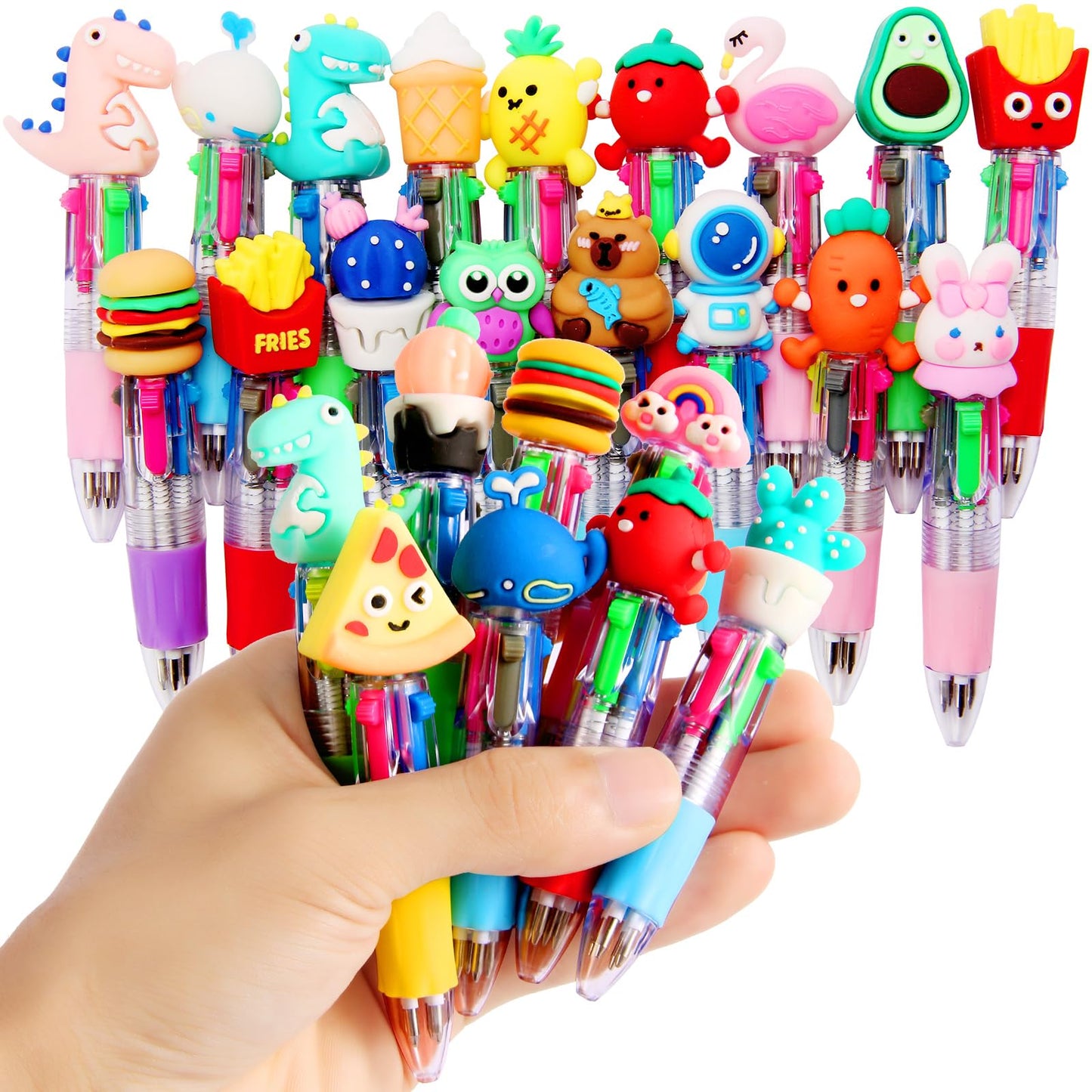 LiYiQ 25 Pcs Multicolor Pen in One Fun 4-in-1 Cute Pens Bulk Kawaii Cool Ballpoint Pens Fun Gifts (25)