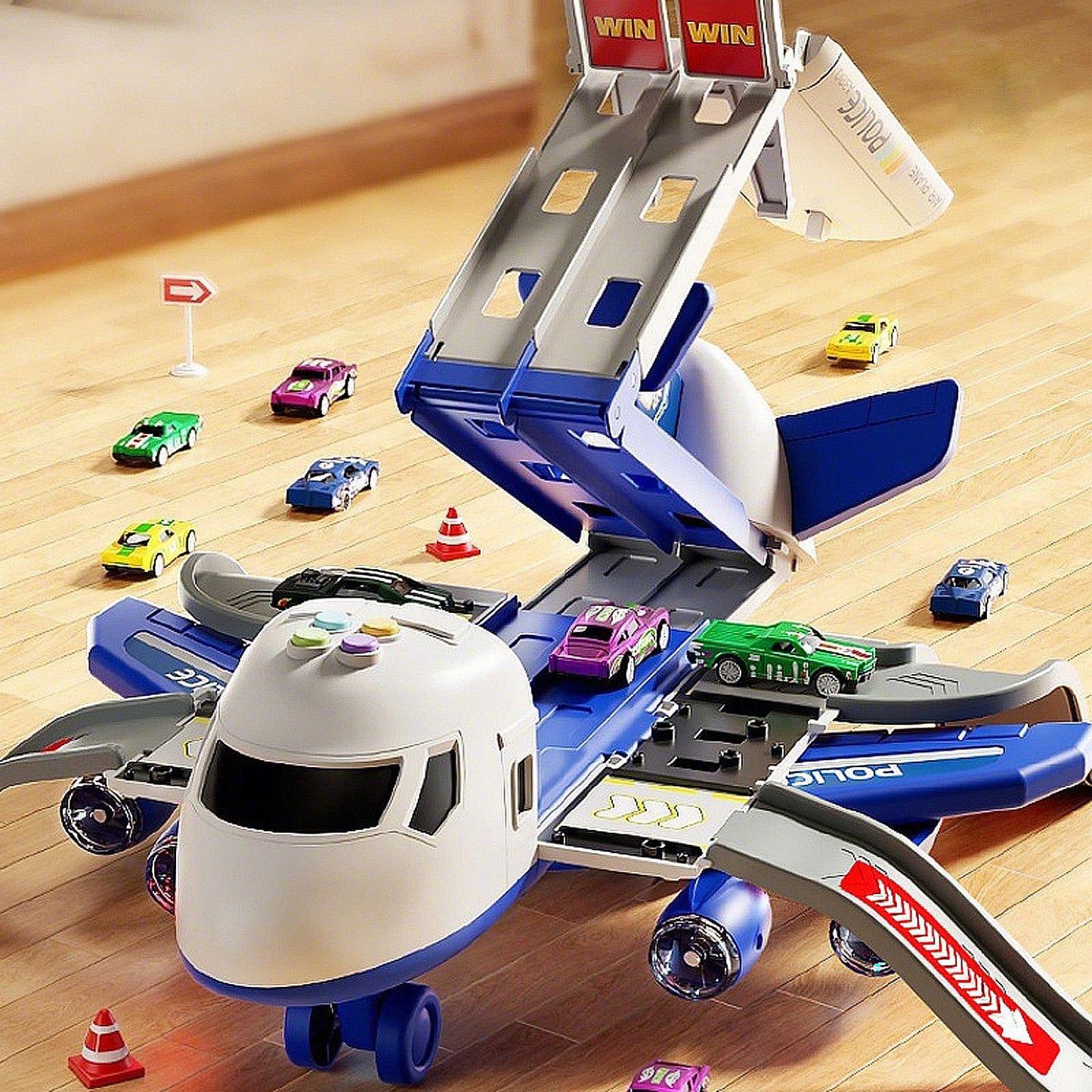 Airplane Toy Race Track Kids Toys, Foldable 4 Layer Toddler Car Track Playset, Toy Plane Transport Car Carrier & 6 Race Cars, Toddlers Toys Birthday Xmas Gifts for Age 3 4 5 6+ Years Old Boys Girls