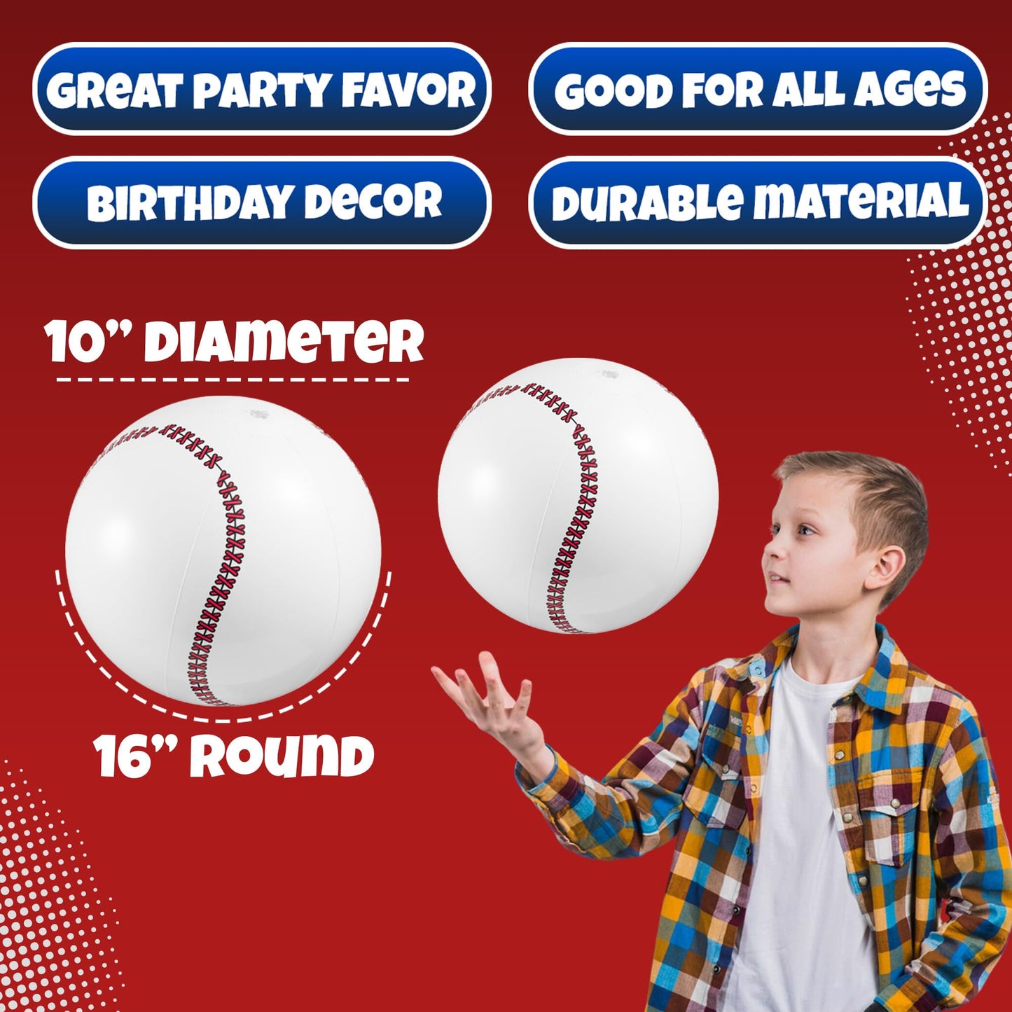 Bedwina Inflatable Baseball (Pack of 12) 16-inch, Baseball Beach Balls for Themed Party Decorations & Birthday Decor - Pool Ball Toys Party Favors & Goodie Bags Favors for Kids, Boys and Girls