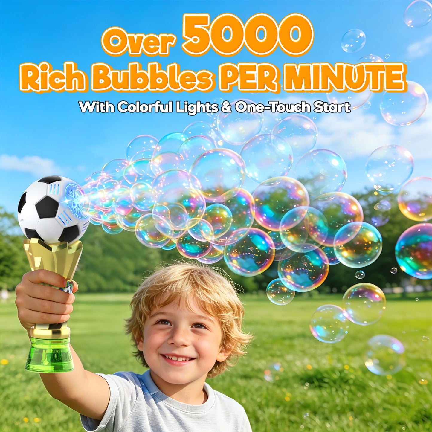 Bubble Machine for Kids - Soccer Trophy Bubble Wand with 2 Solution Refill, Automatic Bubble Blower, Bubbles Maker Blaster Toddler Outdoor Toys, 2026 Merchandise Birthday Gifts for Boys Girls Age 3+