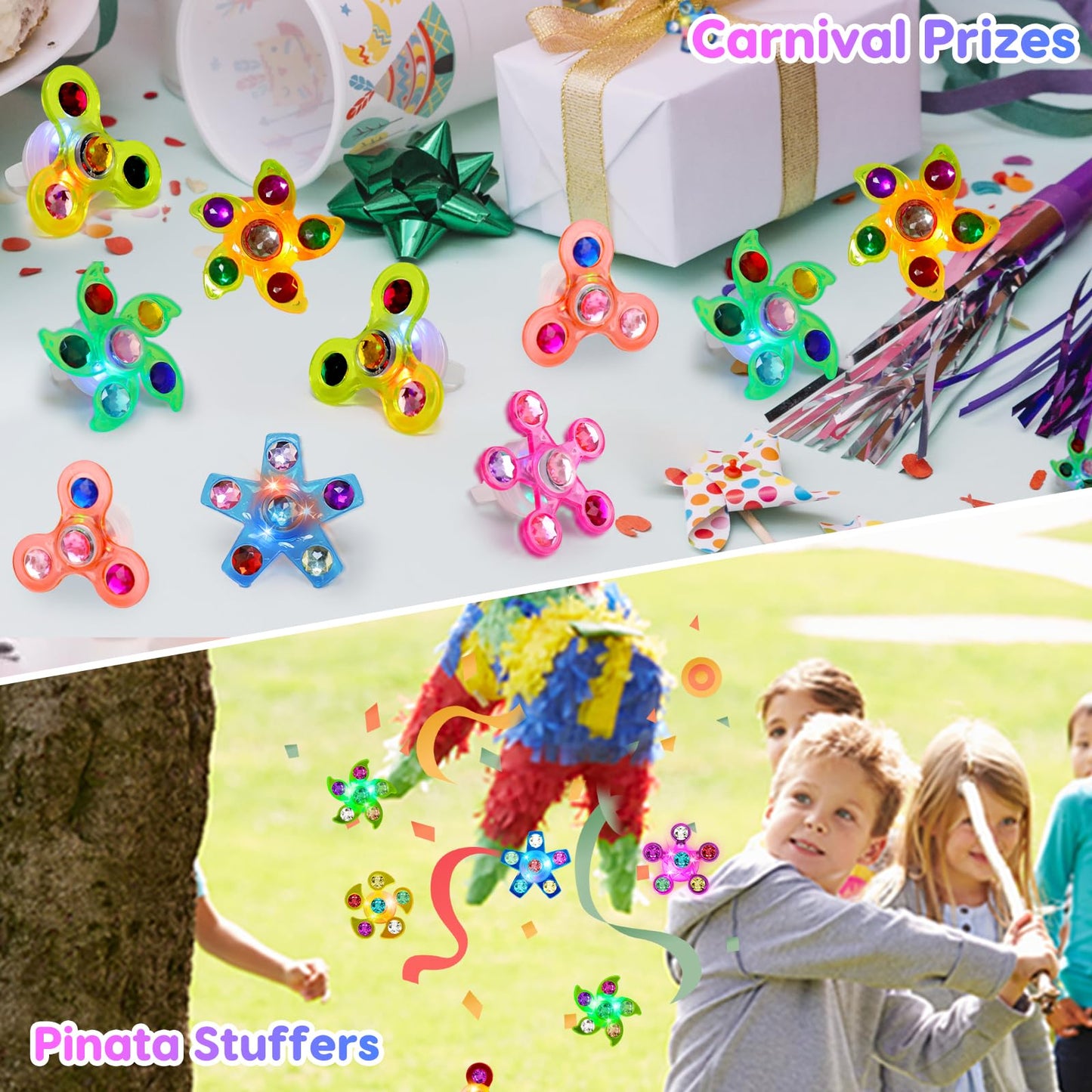 24PCS LED Light Up Fidget Spinner Rings Glow Party Favors Bulk for Kids 4-8 8-12 Summer Goodie Treat Bags Stuffers Pinata Fillers Carnival Prizes Classroom Treasure Box Toys Birthday Return Gifts