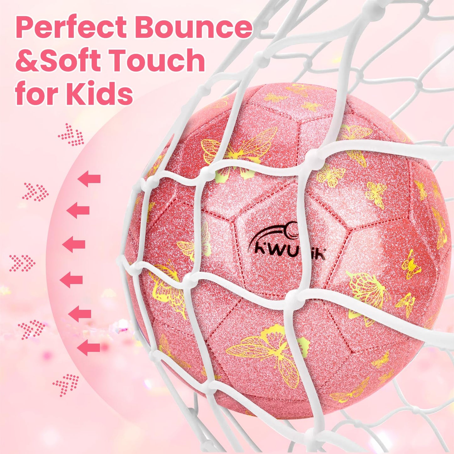 OKWUYiK Kids Soccer Goal Set with Size 3 Pink Glitter Butterfly Soccer Ball and Pump Toddlers Ages 3-5 Indoor Outdoor Backyard Training Gift Boys Girls