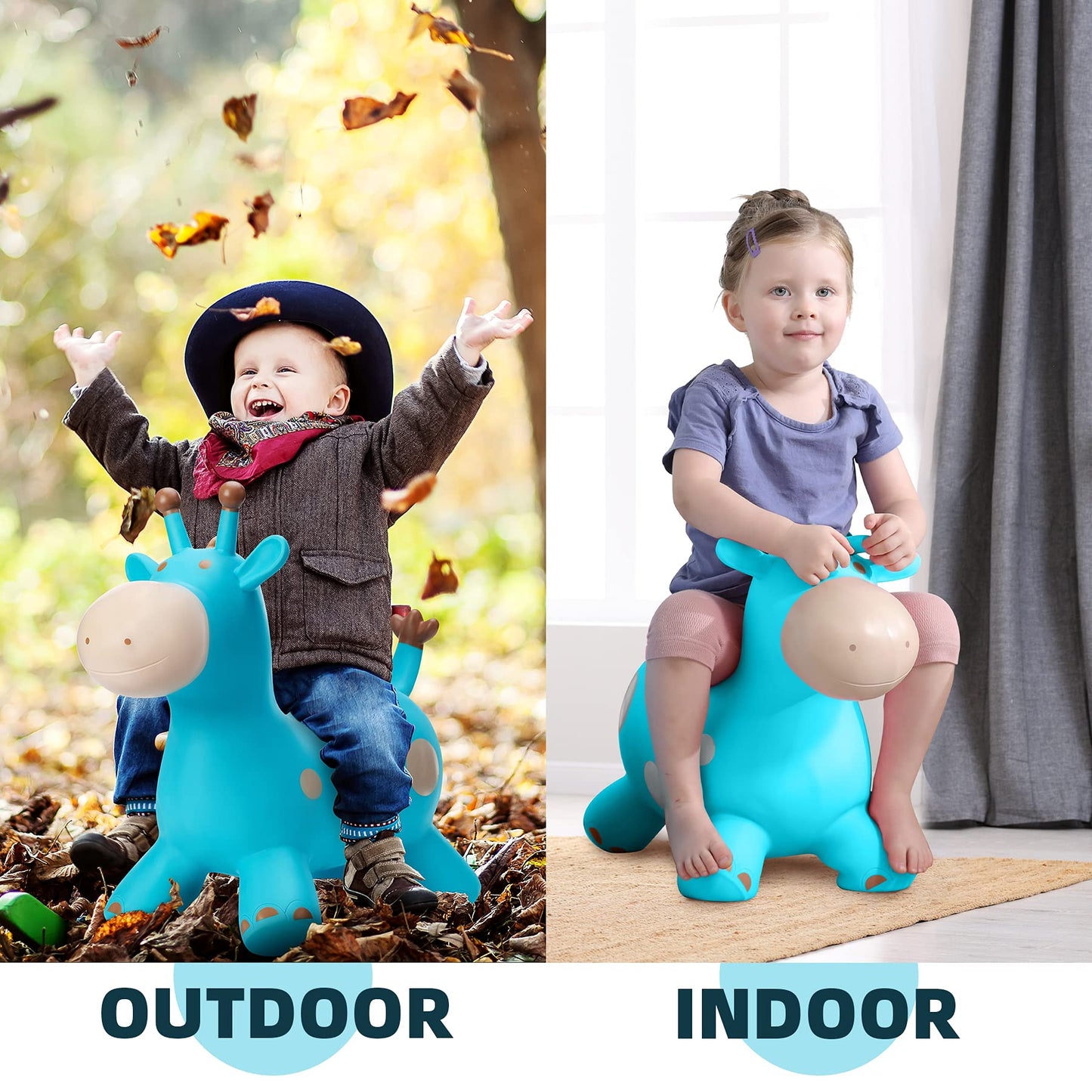 EVERICH TOY Giraffe Bouncy Horse Hopper for Toddlers, Bouncy Animals Jumping Horse, Inflatable Ride on Bouncer Hopping Toys Gifts for Boys and Girls 18 Months 2 3 4 5 6 Years Old