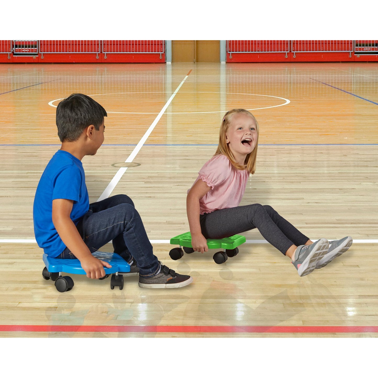 hand2mind Blue Indoor Scooter Board with Handles, Sit Down Floor Scooter, Gym Activities for Kids, Indoor Sport Recess Games, Physical Education Equipment, Gross Motor Toys