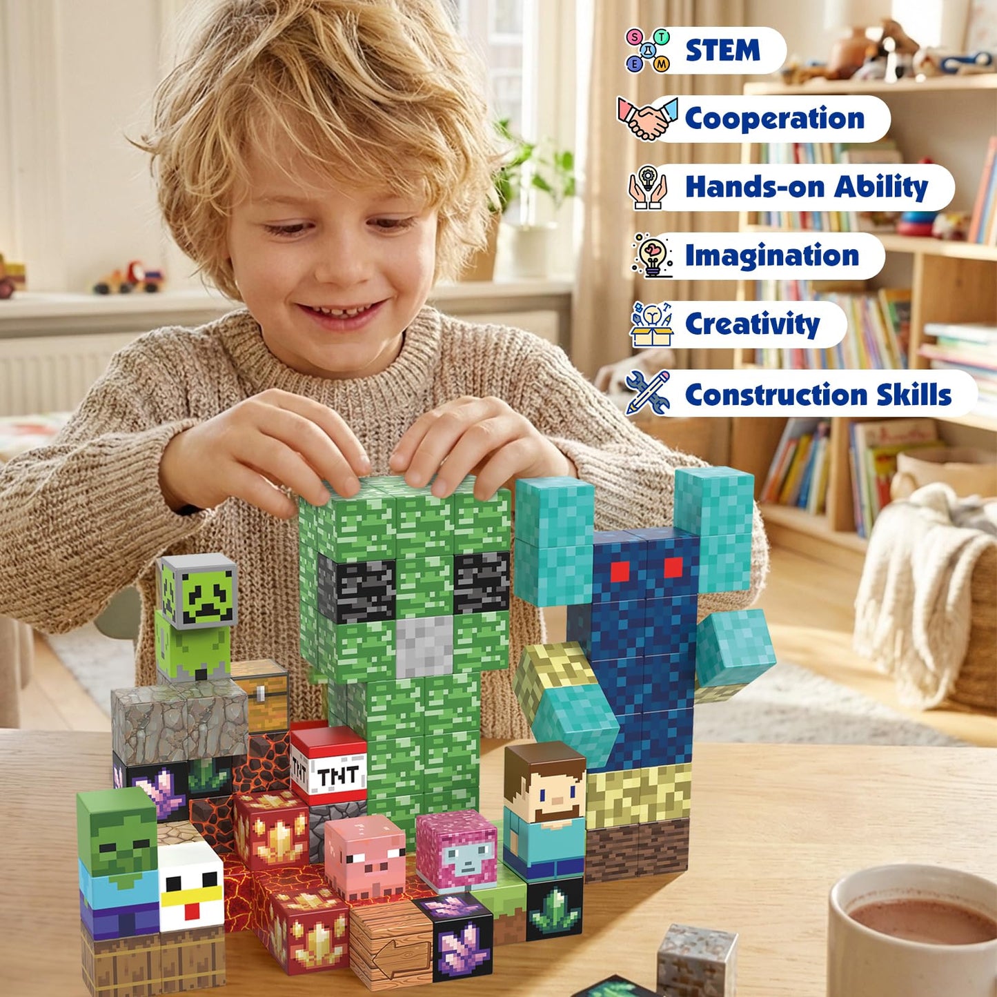 AIDYVOI Magnetic Blocks -100PCS Magnetic Building Blocks Toys for Kids, 0.8 inch Stacking Magnet Cubes STEM Sensory Construction Block Game for Boys Girls Age 3+ Birthday Party Supplies
