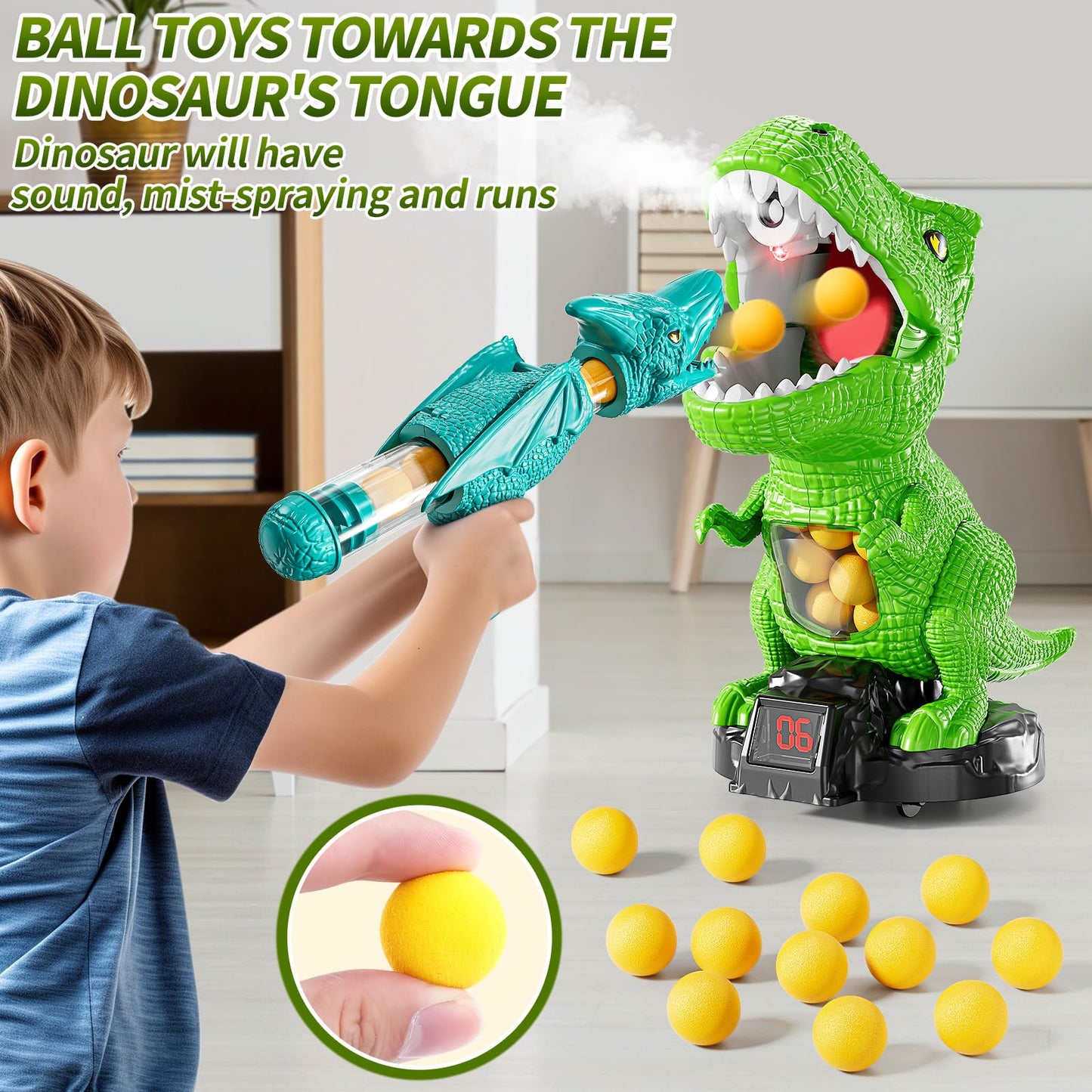 JUKUDAHU Dinosaur Shooting Toys for Kids 3-5, Moveable Shooting Game with 2 Air-Pump, 36 Balls Toys, Scoreboard, Light and Sound, Competitive Game Birthday Gift Boys and Girls Ages 3 4 5 6 7 8