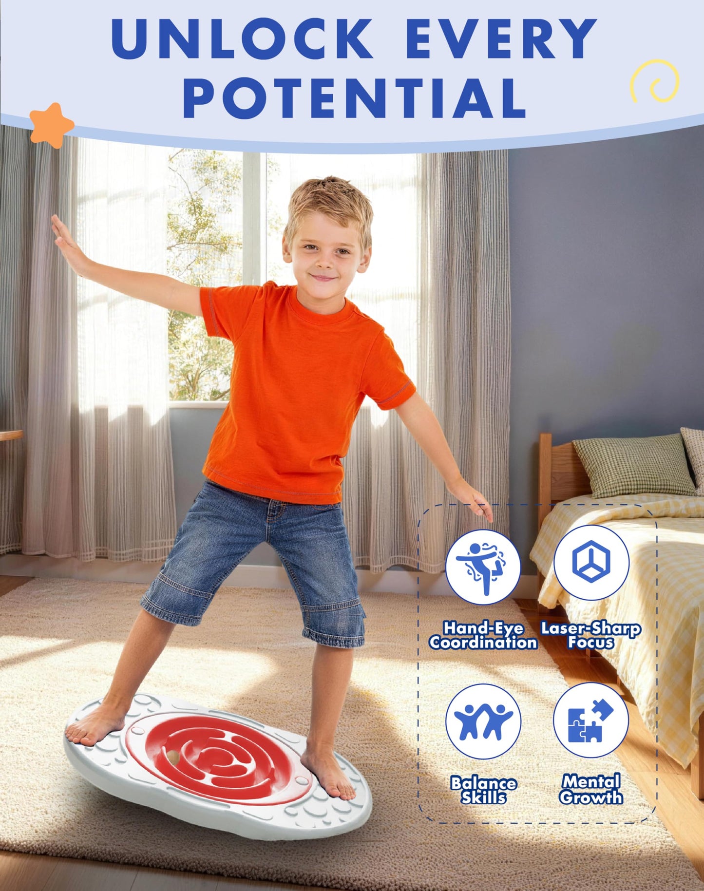 Oranmew 2-in-1 Kids Maze Balance Board, 3 Swappable Labyrinths & 3 Challenge Balls, Non-Slip Rubber Base Wobble Board for Core Training, Skate Prep & ADHD Focus, Ages 3-12