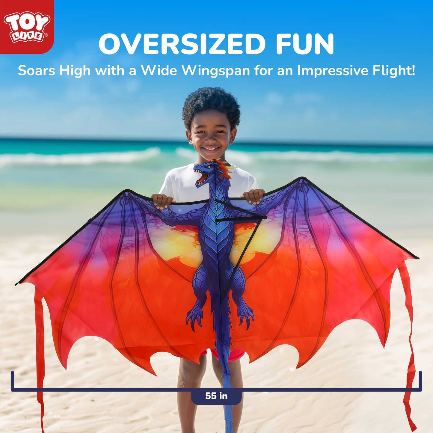 TOY Life 55.9'' Dragon Kites Easy to Fly for Kids Adults with 328.1 FT String, Beach Kite Outdoor Game Outside Toys Activity, Dragon Toys for Kids, Gift for Boys Ages 4-8