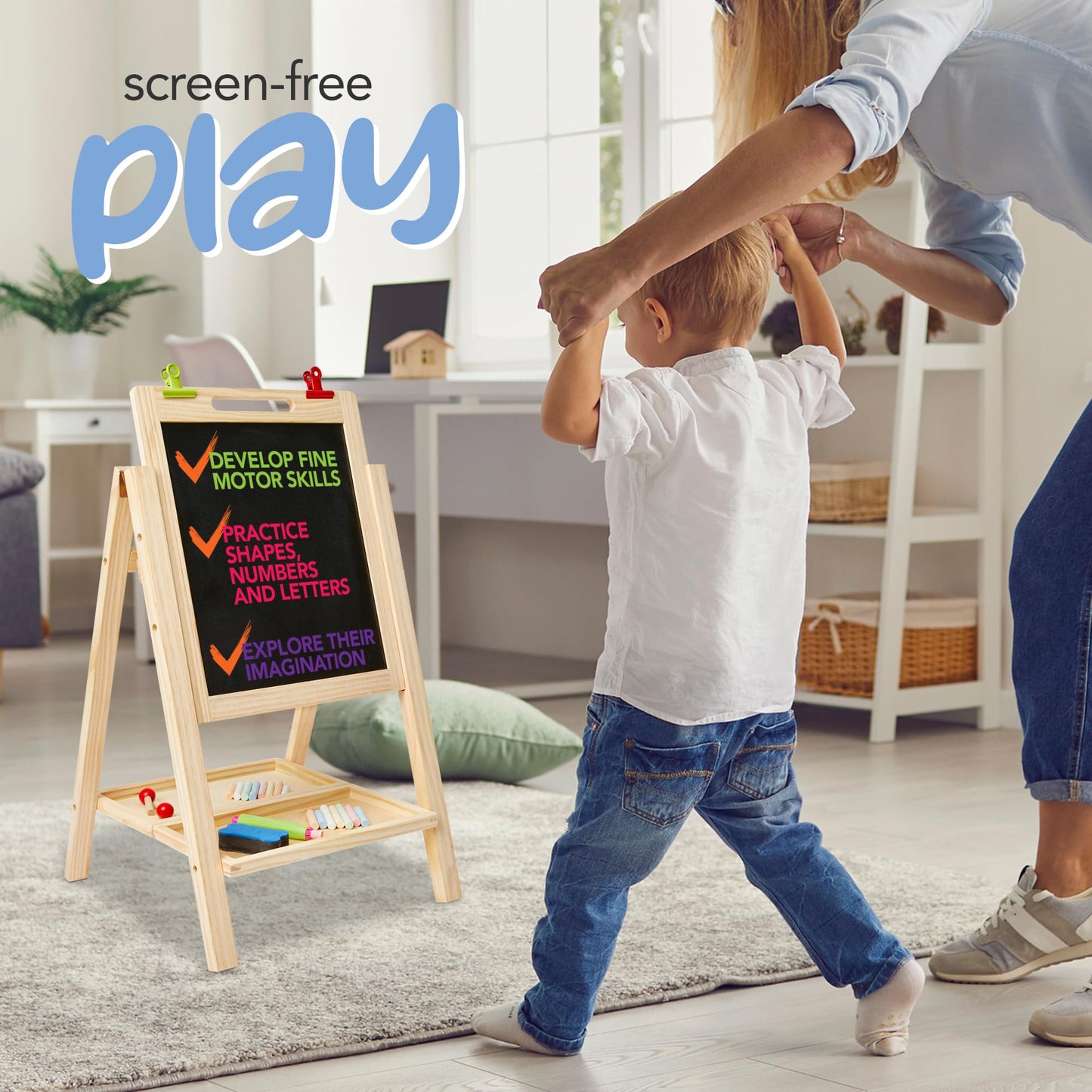 Kidaddle 2-in-1 Double Sided Kid's Easel, Tabletop Art Easel for Toddlers 2-4, Toddler Chalk Board for Children, Kid Art Easel, Arts Easel for Toddlers 2-4 Years, Painting Kit Kids