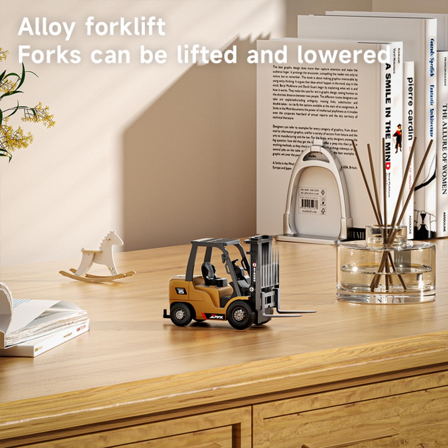 BRRRRT 1/64 RC Forklift Toy 7 Channel 2 Mode Mini Remote Control Forklift Truck with Rechargeable Battery, 2 in 1 Transformable Lift Fork & Hook with Lights & Sounds for Adults Kids Boys and Girls