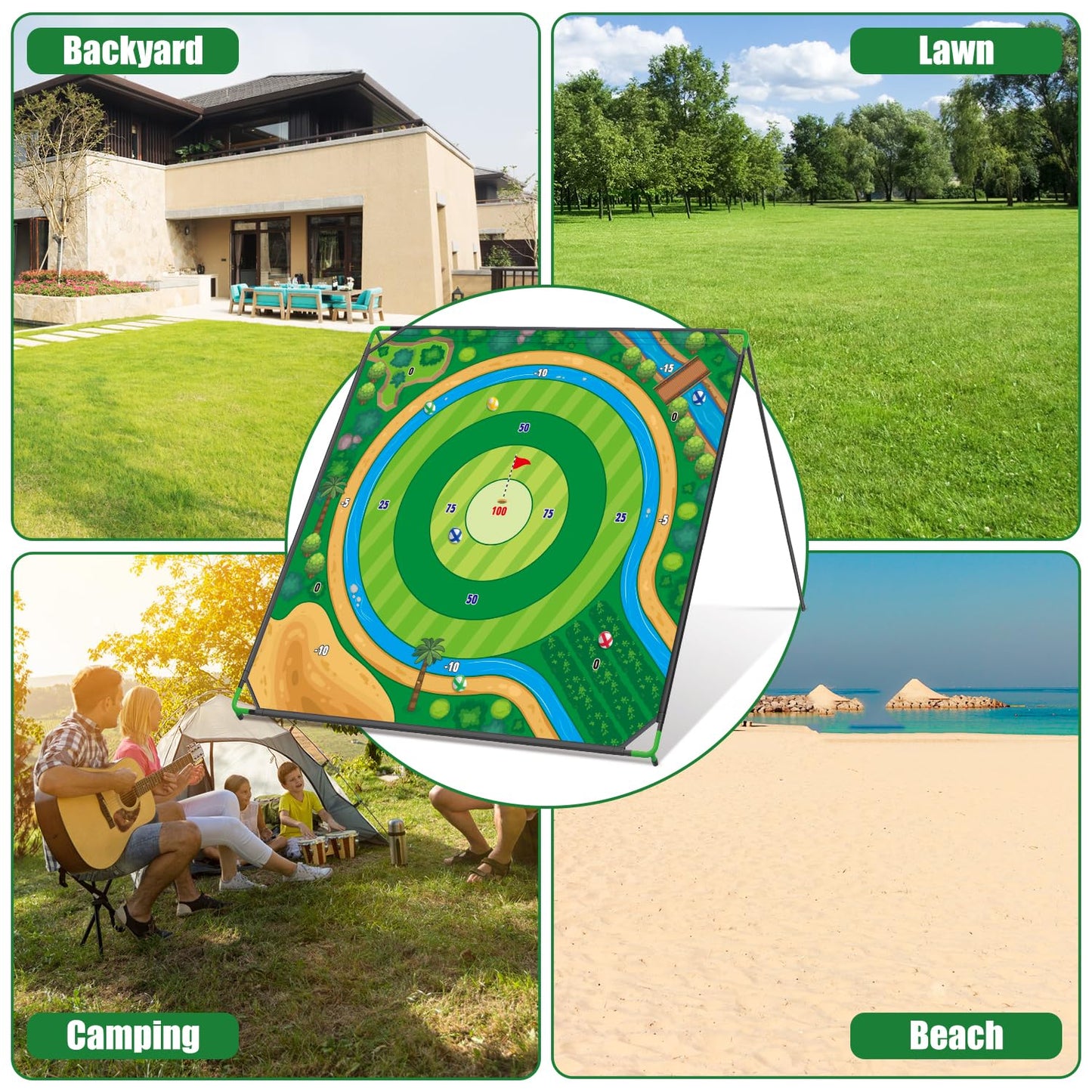 Mostop Large Golf Chipping Game, Outdoor Backyard Lawn Game for Adults Teens,70x70 Inch Chipping Mat with 20 Sticky Balls, Portable Indoor Outdoor Chipping Golf Gift for Dad, Men, Women & Family