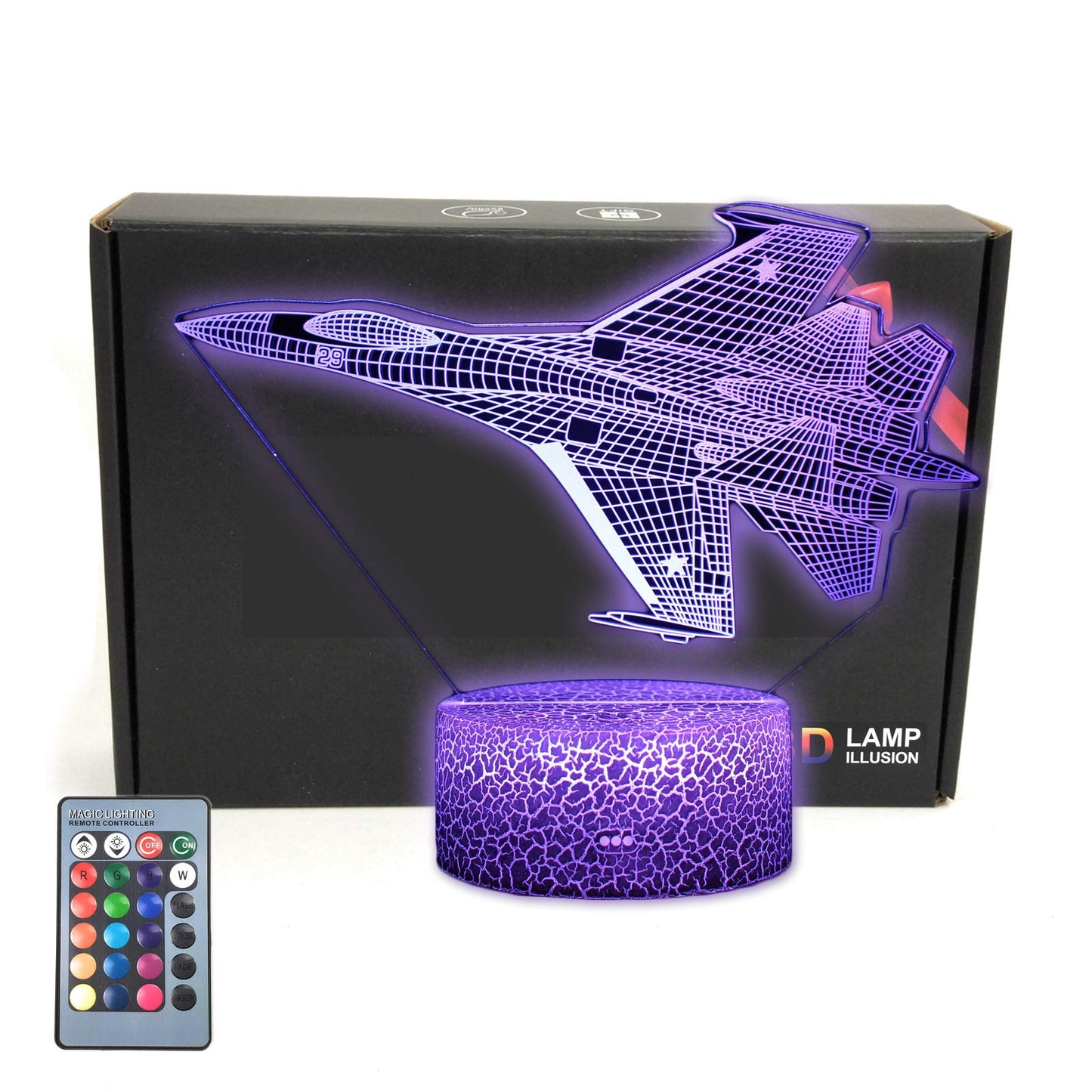 F-22 Raptor Model Fighter Jet Plane 3D Illusion Lamp Airplane Bedroom Decor Night Light Remote Gifts for Men,Kids,Boys,Girls,Fathers,Teens