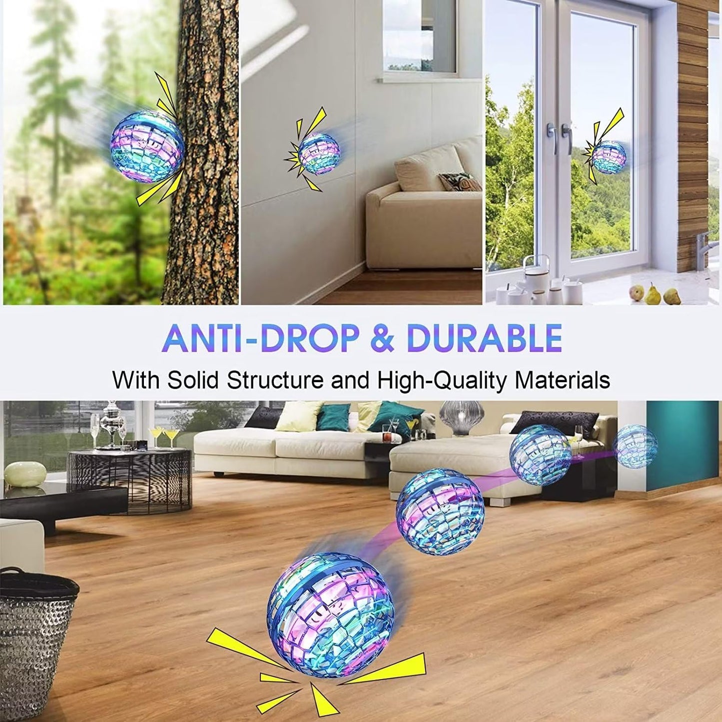 ATHLERIA 2 Pcs Flying Orb Ball Toys(Blue+Pink) Soaring Hover Boomerang Spinner Hand Controlled Mini Drone for Kids Adults Outdoor Indoor