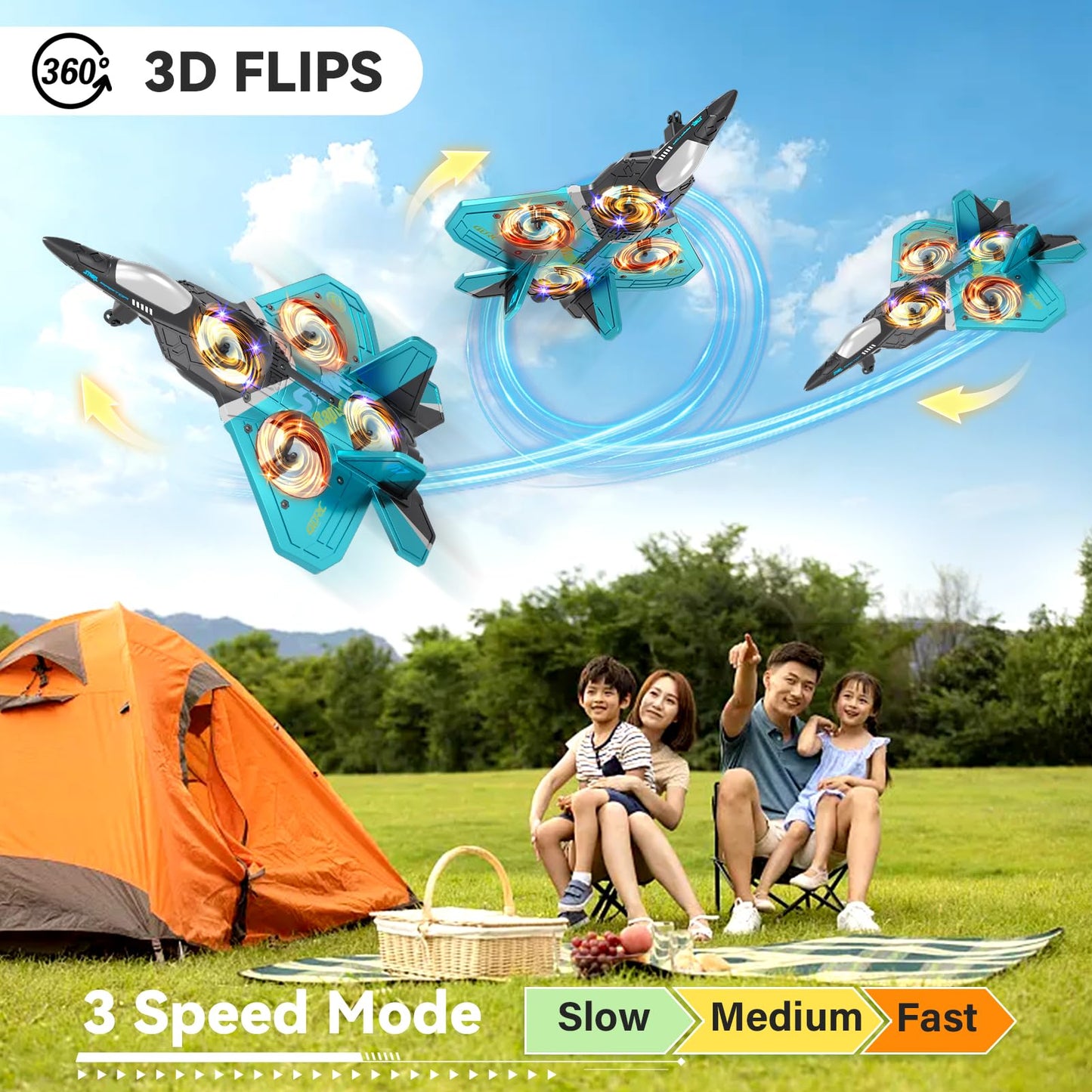 4DRC V17 Foam Remote Control Airplanes RC Planes for Kids Adults 4-7 8-16, RC Airplane Fighter Jet with Light, 360° Flip Fighter Jet Toy, Gravity Sensing, Stunt Roll, Airplane Toy Gifts for Kids Boys