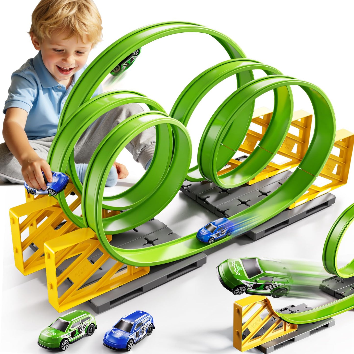 GOGIHCCH Race Track Car Set for Kids Ages 3-5 4-8, Toy Car Track Set for Boys 3+ with 5 Rotating Track, Race Car Track with 2 Small Cars, Boys Toy, Gifts Toys for Boys Girls 3 4 5 6 7 8