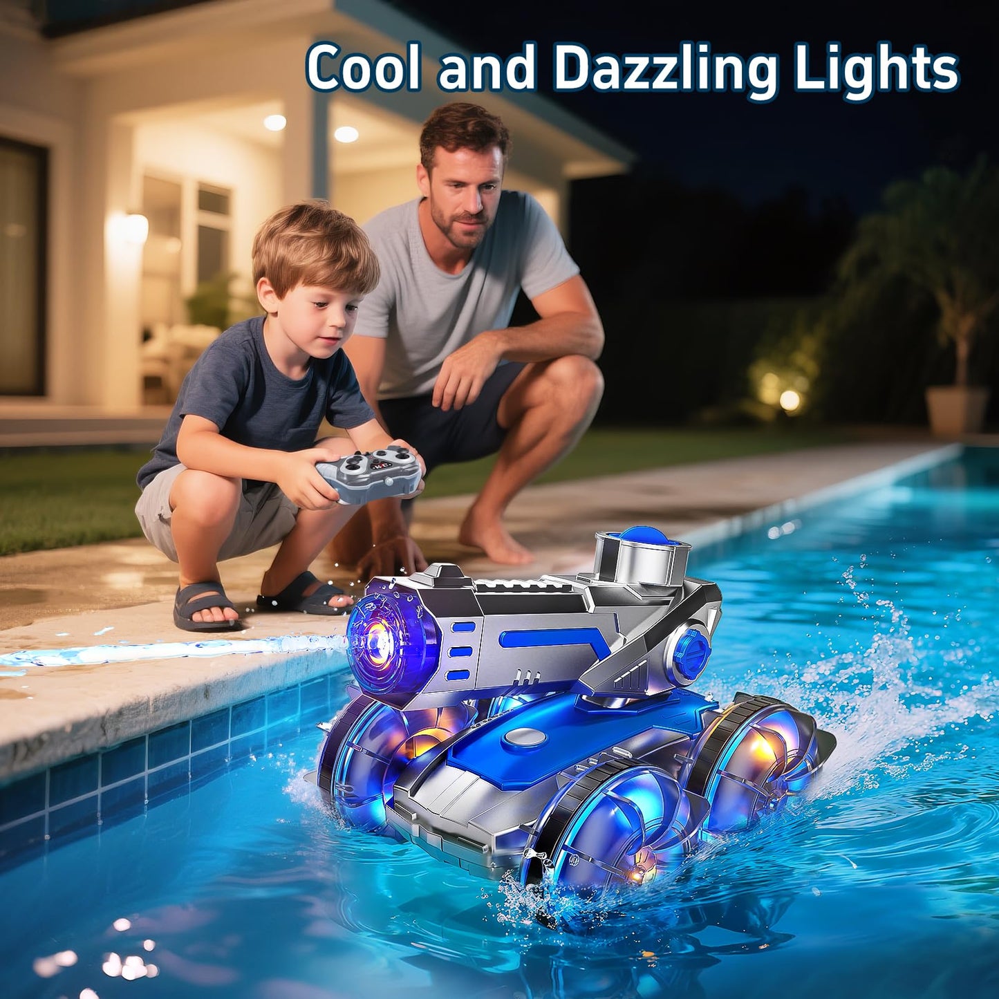 Novaluki Amphibious Remote Control Car, RC Stunt Car with Water Gun and Lights, Waterproof RC Boat Pool Toys for Kids Ages 4-8, Birthday for Boys Girls 8-12 Years Old
