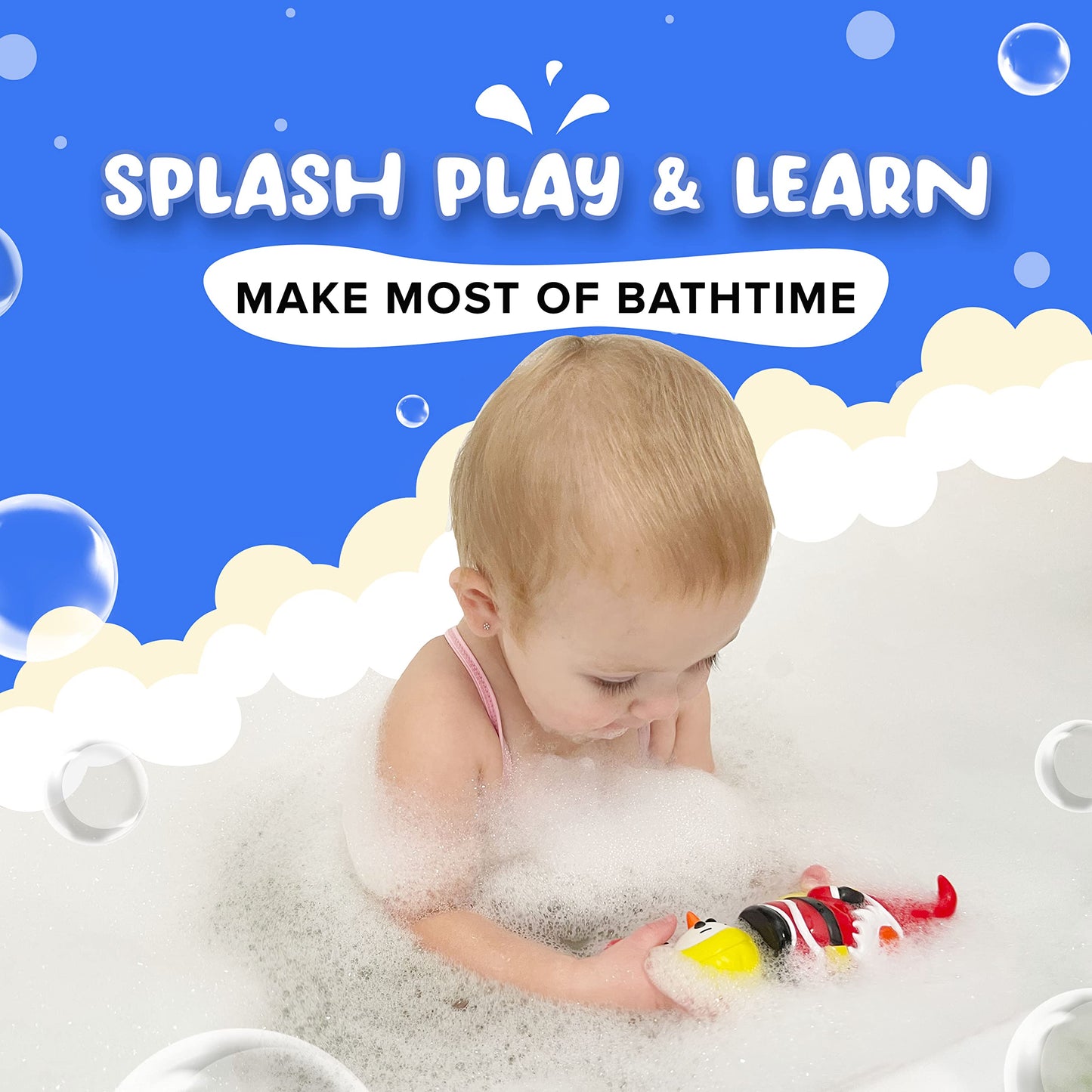 SplashEZ Bath Toys for Kids & Toddlers, Kids Bath Toys for Boys, Mold Free No Hole Sealed, Soft Durable Christmas Play Set Gift, No Mold for Water Tub & Pool, Ages 0-1-3-4-5-6-8