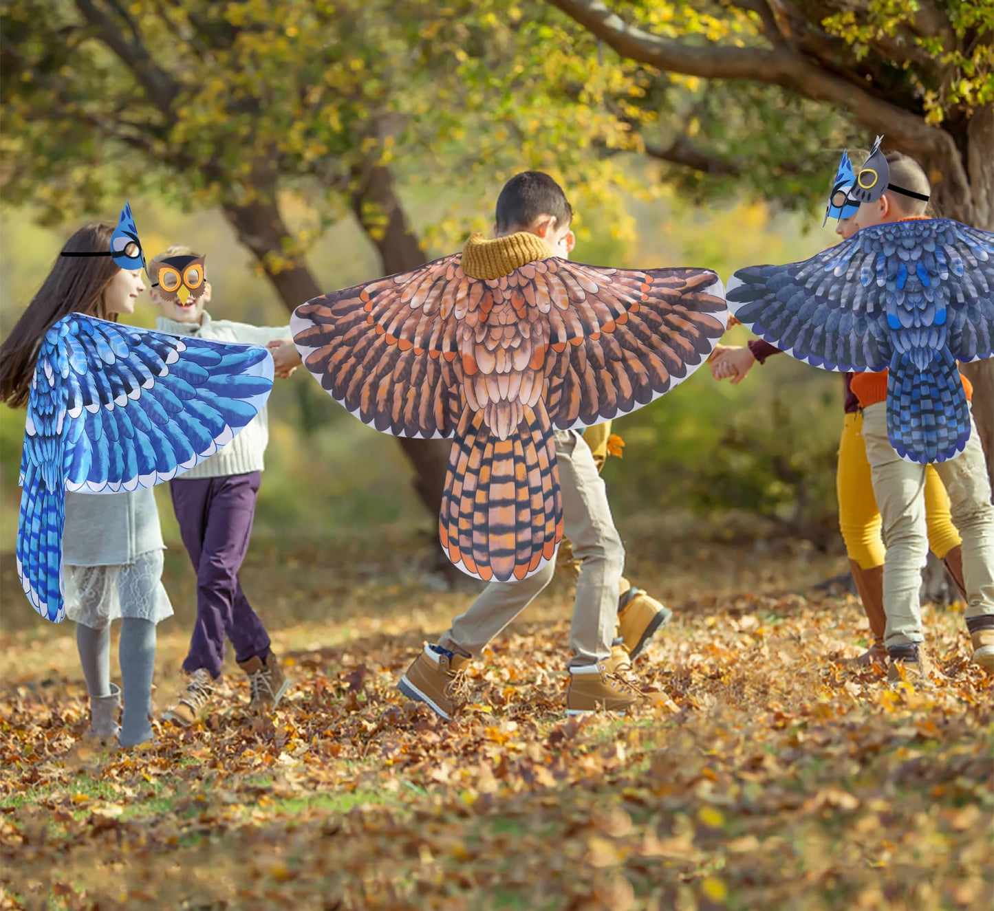 D.Q.Z Bird-Wings-Costumes for Kids with Bird Masks, 3 Pack Eagle Owl Wings for Boys Girls Halloween Dress Up Party Supplies (Owl)
