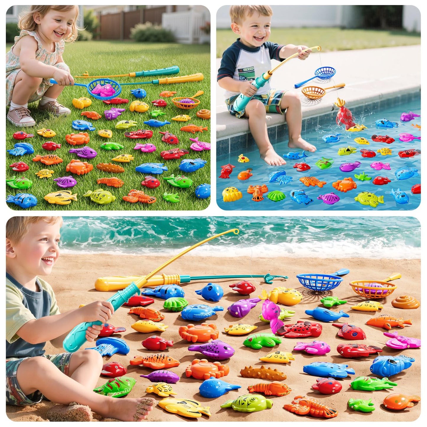JUKUDAHU Magnet Fishing Game for Kids 3 4 5 6 7 8 Years Old - Pool Bath Toys for Toddlers, Pole Rod Net, Floating Fish Toys, Outdoor Party Toys for Boys Girls Kids Age 3-8 8-12 Year Old