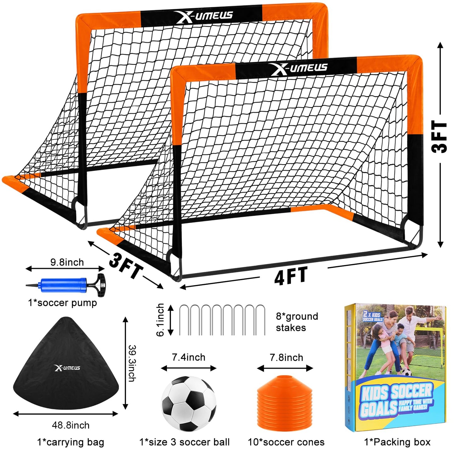 Kids Soccer Goals for Backyard Set- 2 of 6X4/ 4X3 ft Toddler Soccer Goal Training Equipment with Soccer Ball, Ladder, Pop Up Soccer Net for Kids Age 3-5 4-6 6-8 8-12 10-12 Outdoor Games Sports Gift