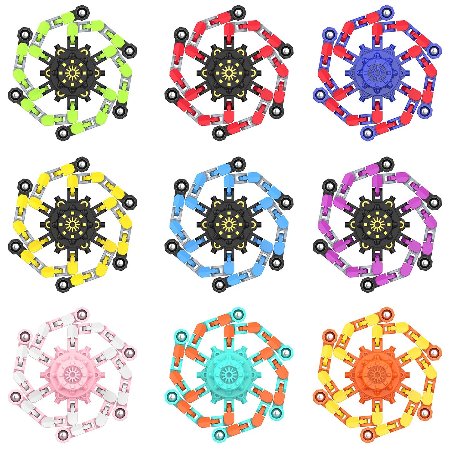 Easter Basket Stuffers Transformable Fidget Spinners,Funny Stress Relief Sensory Fidget Toys,Deformable Chain DIY Robot Fingertip Gyros Toy Party Favors Kids Easter Basket Stuffers(9PC)