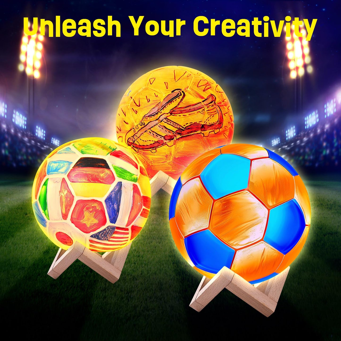 Paint Your Own Soccer Ball Lamp Kit, World Cup Soccer Gifts 3D Night Light, Art Supplies Creativity Arts and Crafts for Kids Ages 8-12, Birthday Gifts for Kids Boys Girls Ages 3 4 5 6 7 8 9 10 11 12+