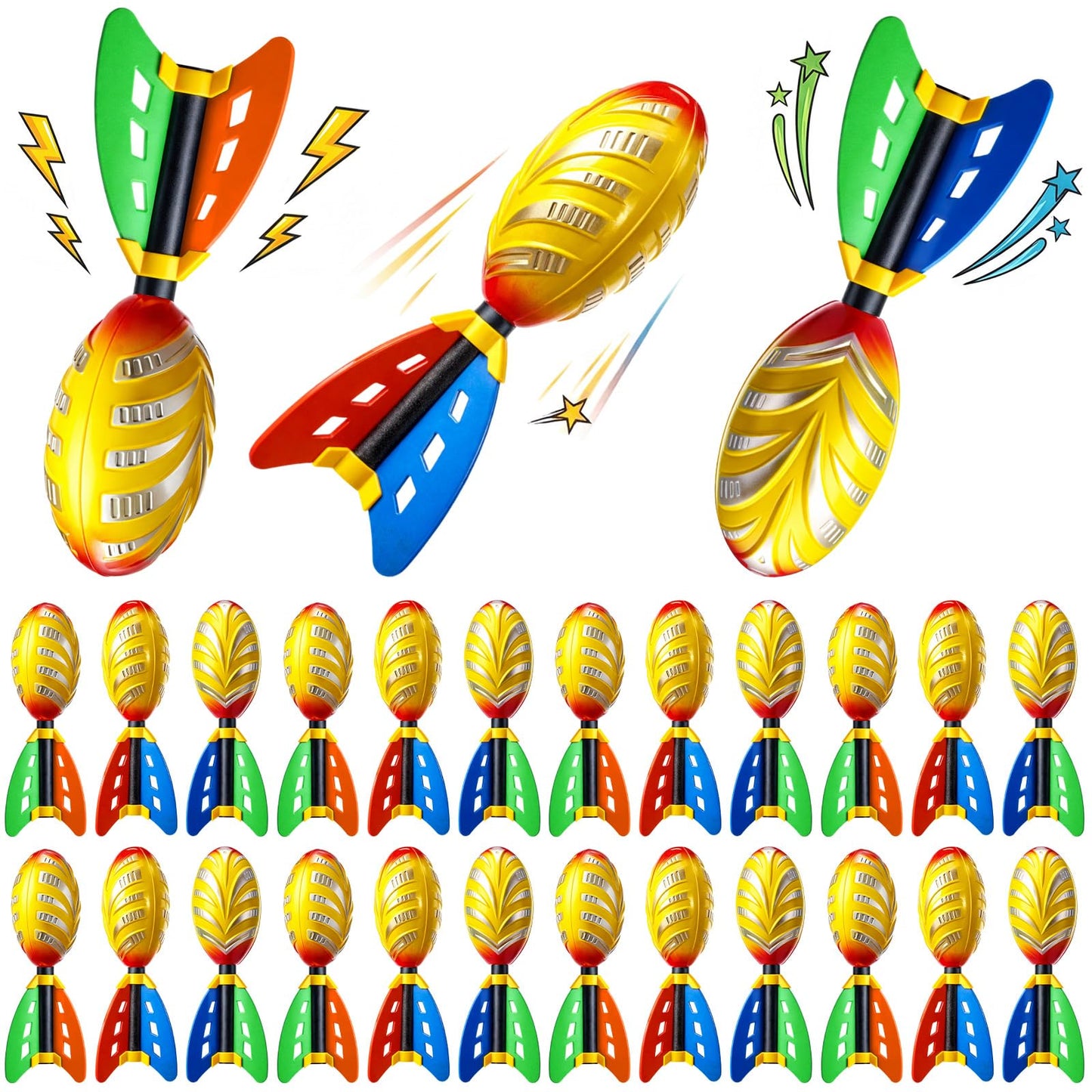Teyva Daily 24 Pack Foam Missile Footballs with Aerodynamic Tails, 9 in Soft Foam Sports Football, Safe Throwing Ball Toys for Kids Dog Outdoor Game Backyard Beach Pool Play