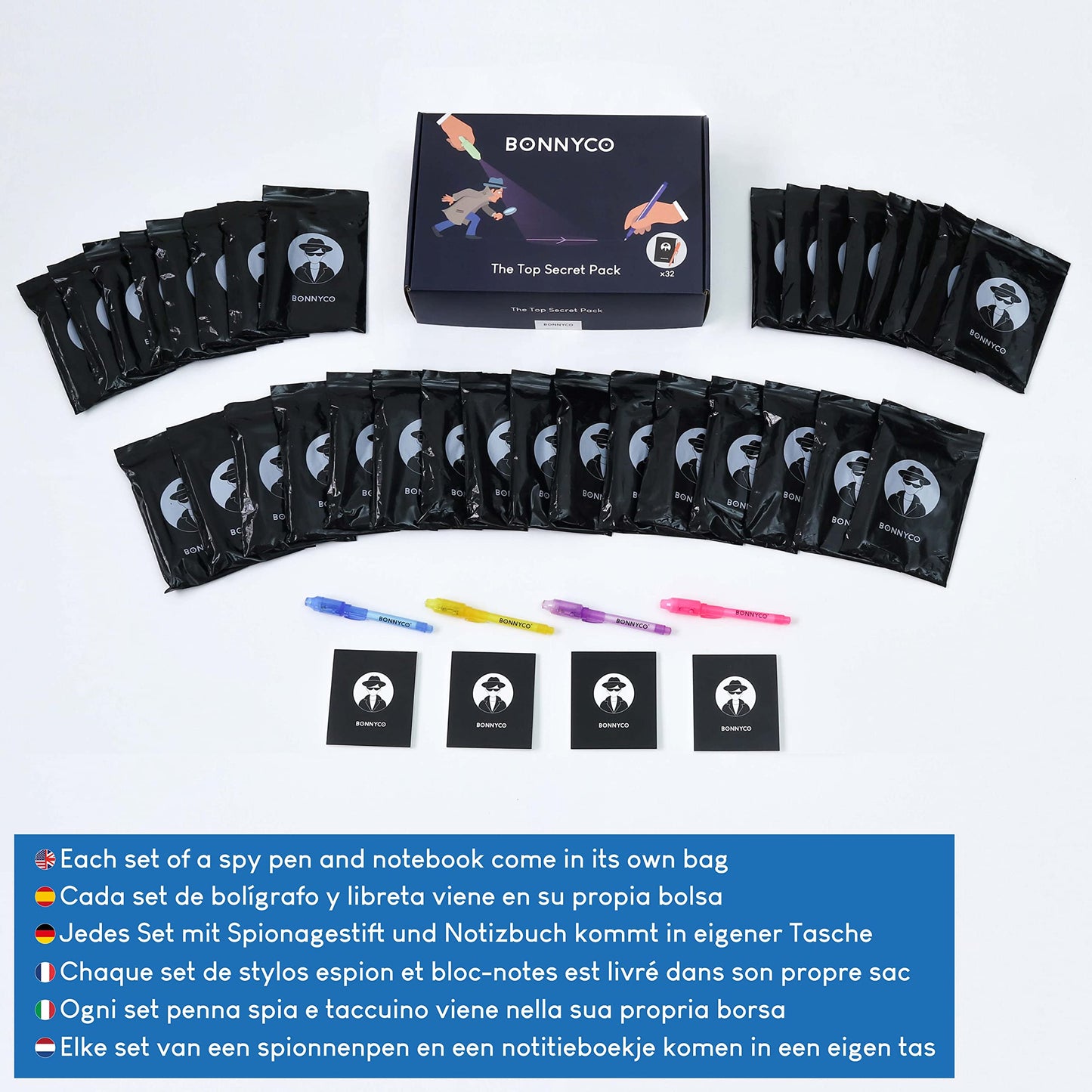 BONNYCO Invisible Ink Pen and Notebook Pack 32, Party Favors for Kids. Magic Spy Pen Goodie Bags Stuffers for Kids, Goody Bag Stuffers Pinata. Return Gifts Birthday Party, Classroom Prizes Students