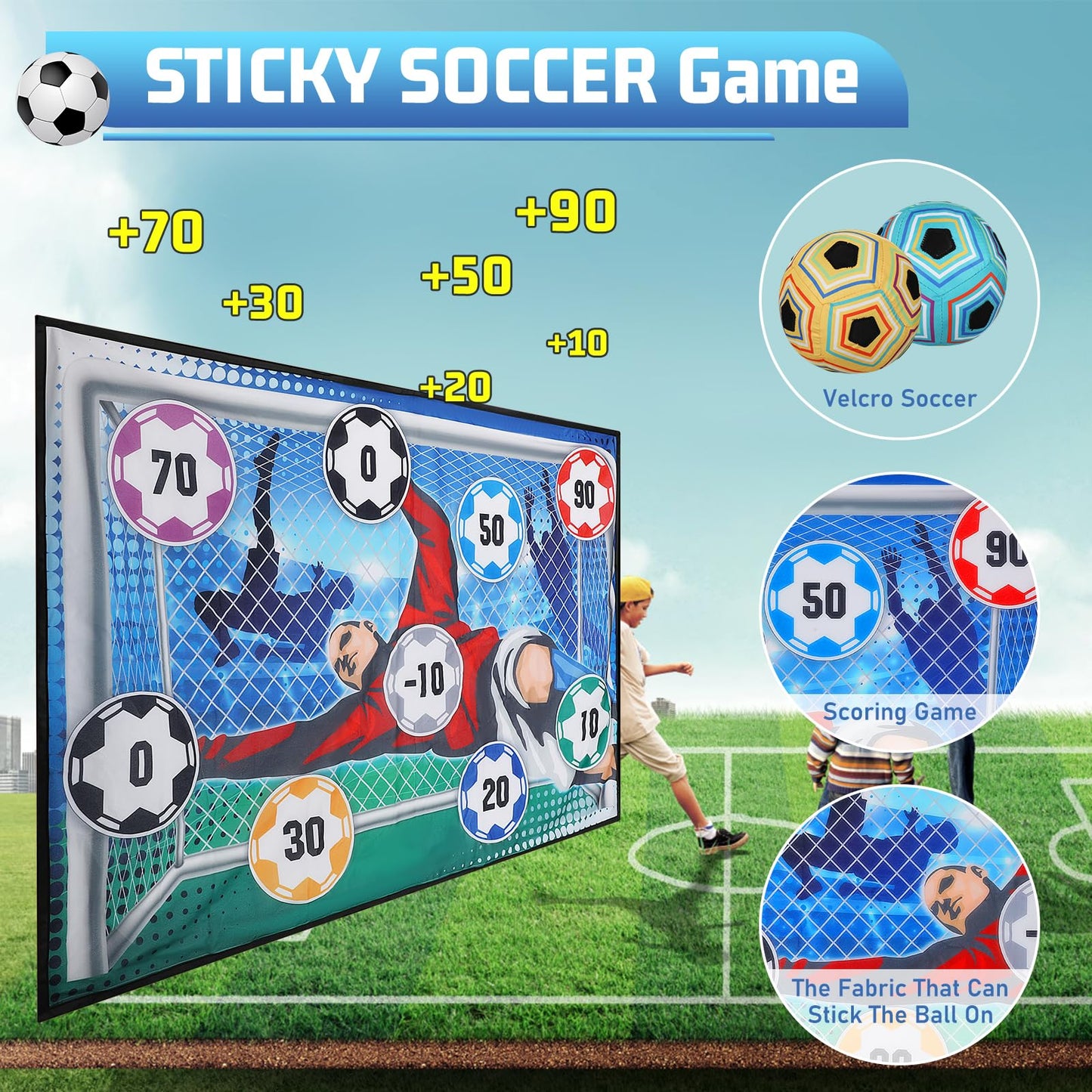 VATOS Toy Soccer Ball Game Set for Boys and Girls, Indoor Outdoor Backyard Toss Soccer Goal Game with 2 Balls, 1 Flannel Target, Soccer Toys for 3-5 6-8 8-12 Years Old Kids Birthday