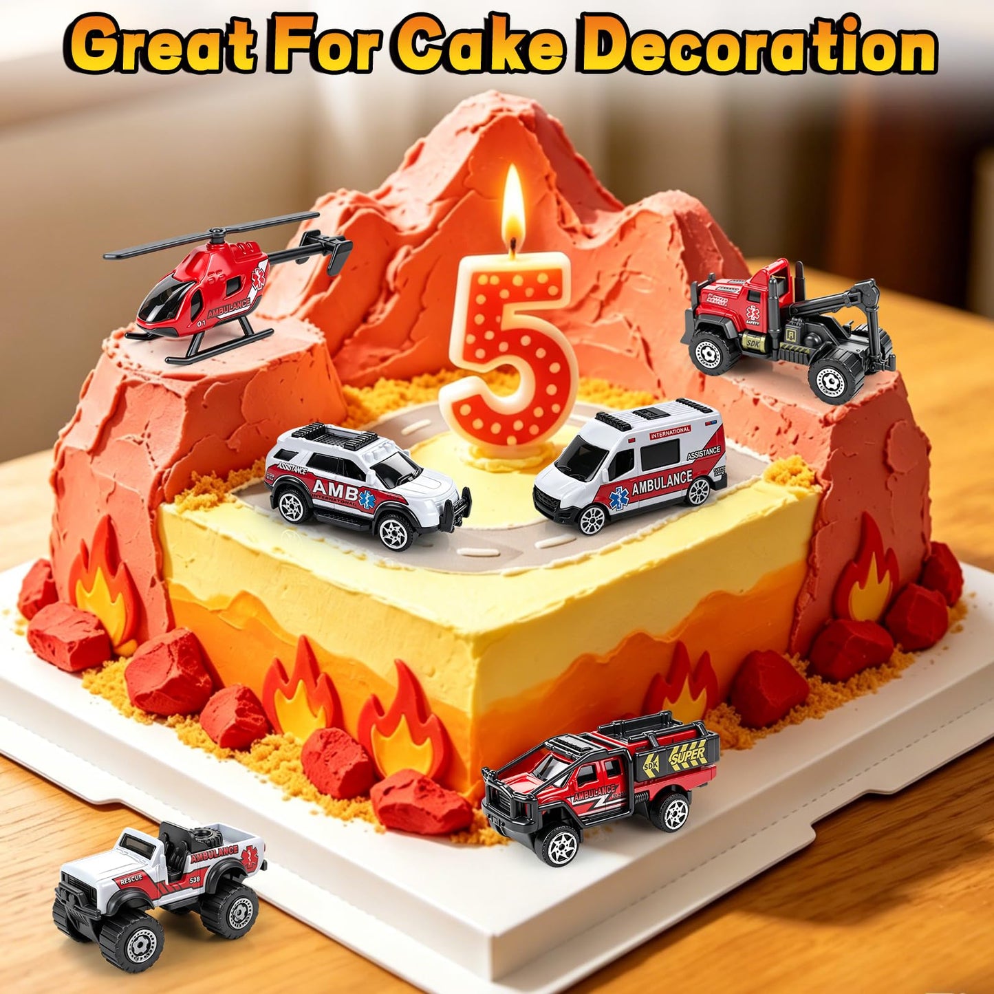 6 Pack Diecast Ambulance Toy, Mini Alloy City Rescue Emergency Vehicle Toys Playset Helicopter Toy Trucks for Boys Age 4-7 8 9 Years Old, Car Toys for Kids Toddlers Party Favors & Birthday Gift