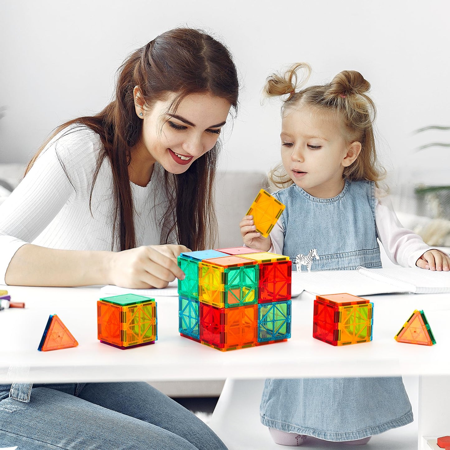 FNJO Magnetic Tiles, 100PCS Building Blocks, STEM Magnets Building Toy Set, Preschool Kindergarten Construction Stacking Toy, School Teacher Supplies, Classroom Must Haves
