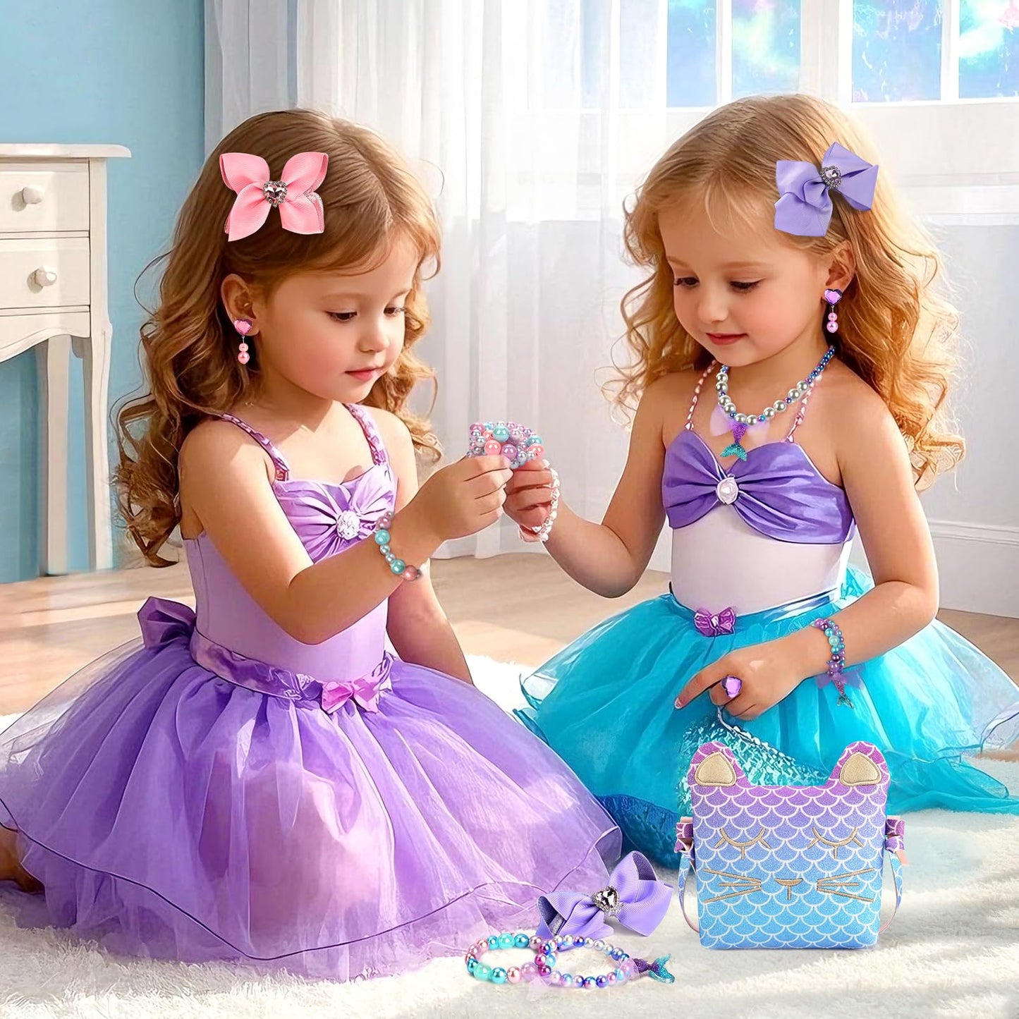 mibasies Easter Basket Gifts for Kids Girls, Toodler Girl Toys Birthday Gifts for 2 3 4 5 6 7 8 Years Old Girls , Priness Toys Dress Up Jewelry Pretend Play, Little Girl Vanity Set