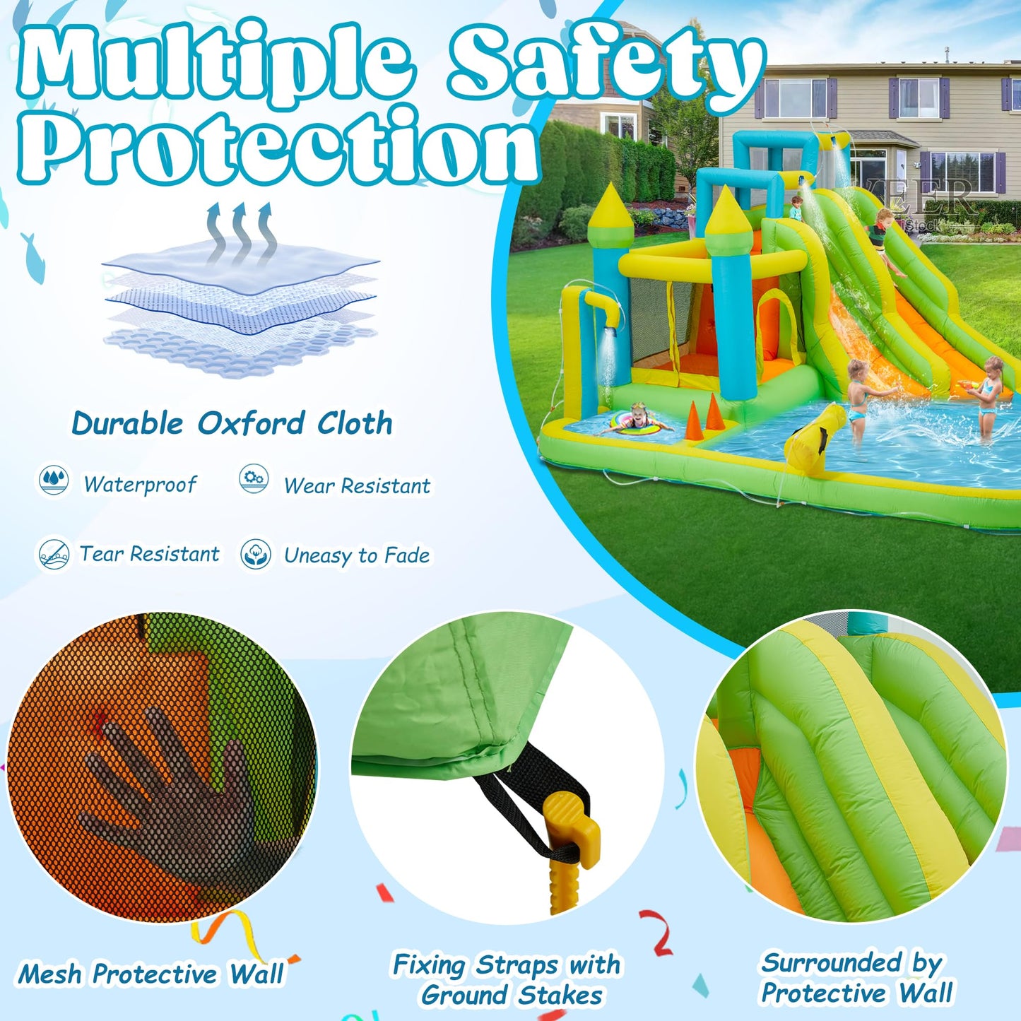 HOMMOW Inflatable Water Slide,10 in 1 Water Park Bounce House for Kids 3-12 with Blower,Splash Pool, 2 Slides, Water Cannon, Climbing Wall,Blow up Water Slides for Kids Outdoor Backyard