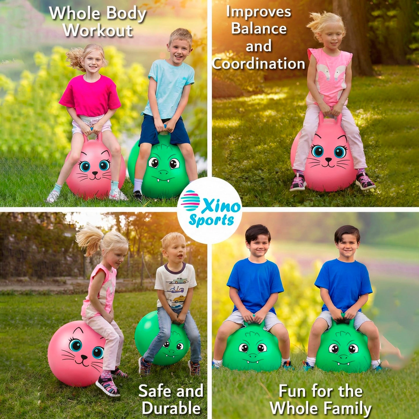 Xino Sports Hopping Ball for Kids - 18 Inch Hopper Ball with Handle, Green Jumping Bouncer Toy for Indoor and Outdoor Play
