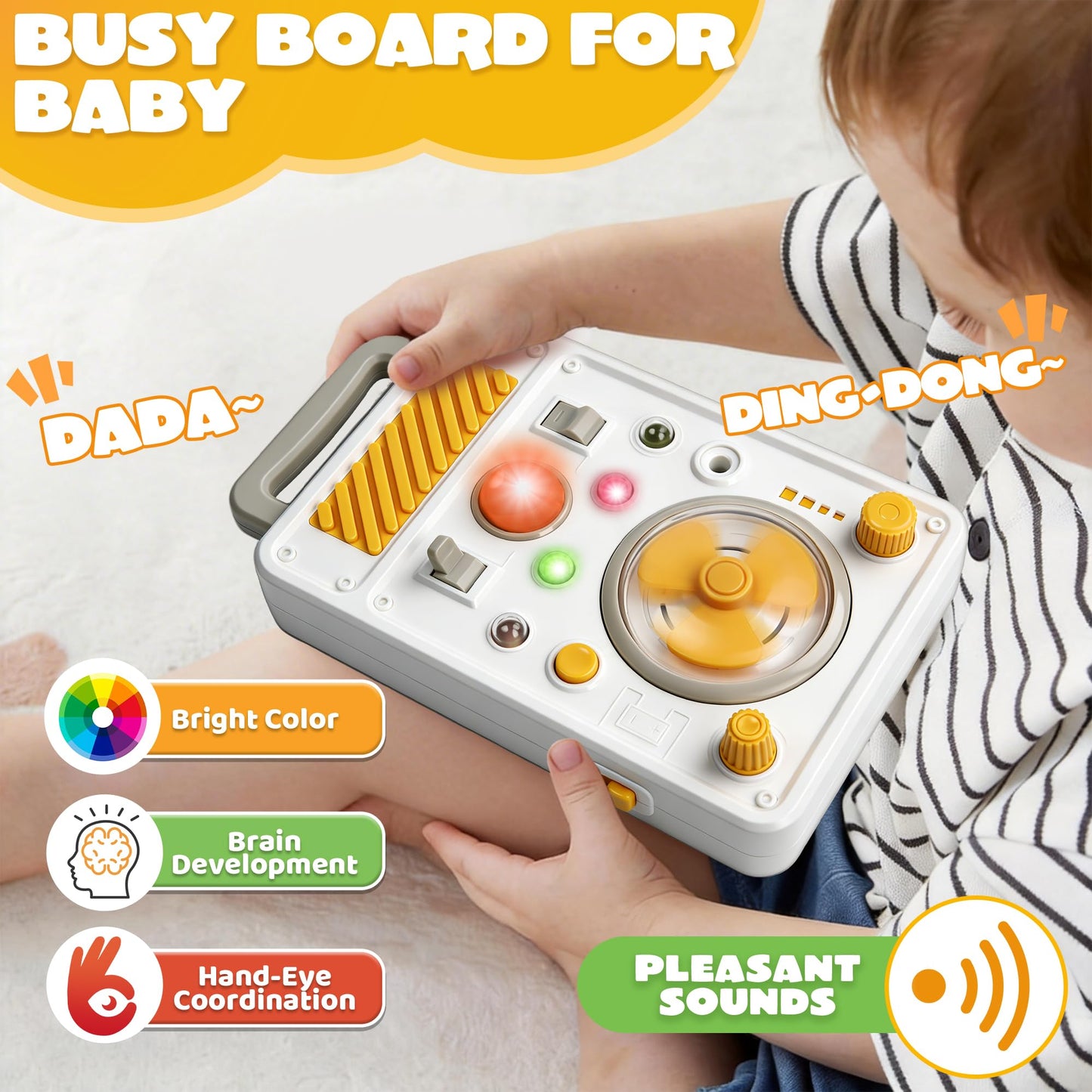 Montessori Busy Board for 1+ Year Old, Airplane Travel Toys Roadtrip Activities for Toddlers Fine Motor Toy Educational LED Light Switch Learning Sensory Activity Board for Toddler 1-3 Boy Girl Gift