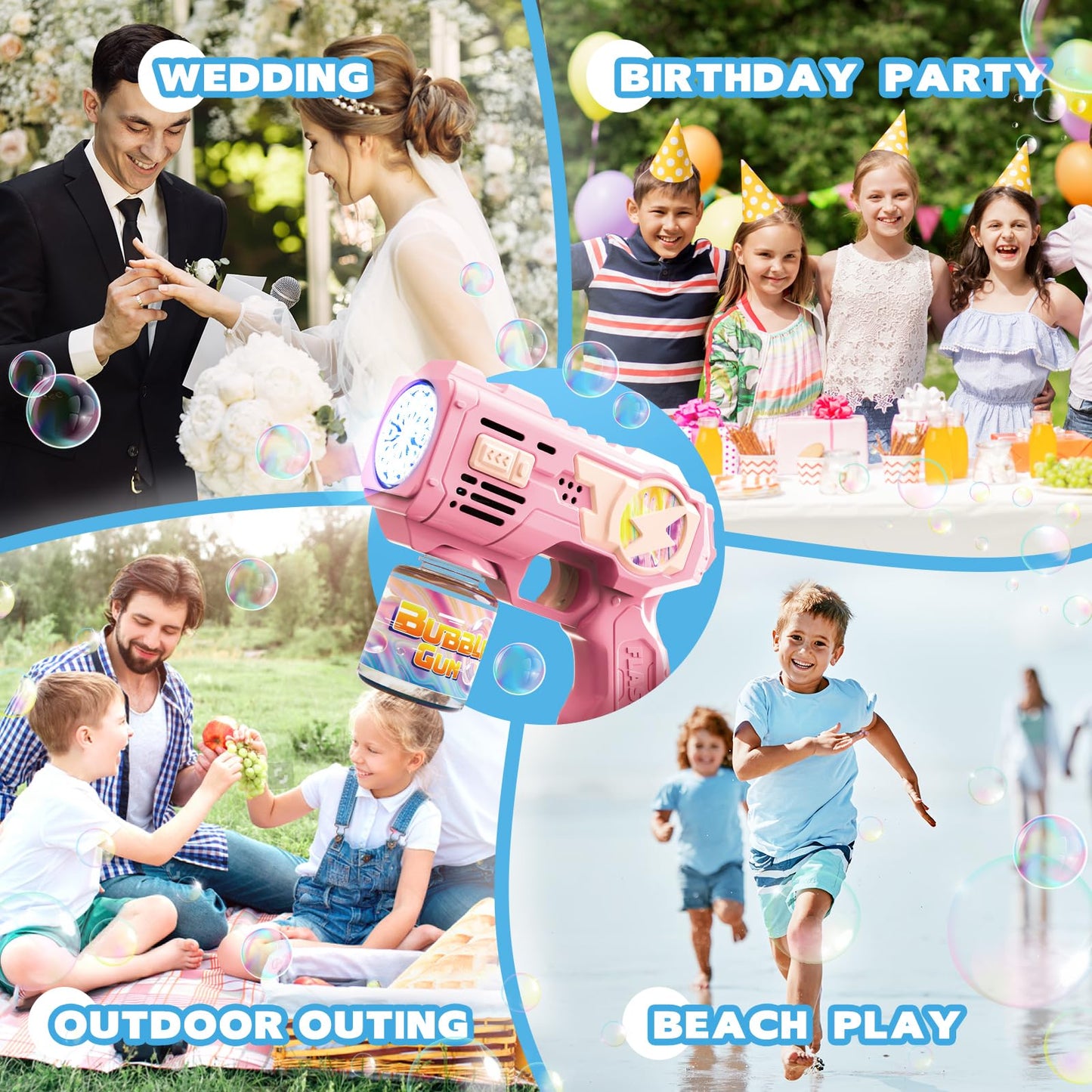 Bubble Gun Toys for 3+ Year Old Kids Boys Girls, LED 2 Pack Automatic Bubble Machine with Bubble Solution, Summer Outdoor Kids Toys for Ages 3-4,4-6,5-7, Birthday Party Gifts for 3 4 5 6 7 8 Year Old