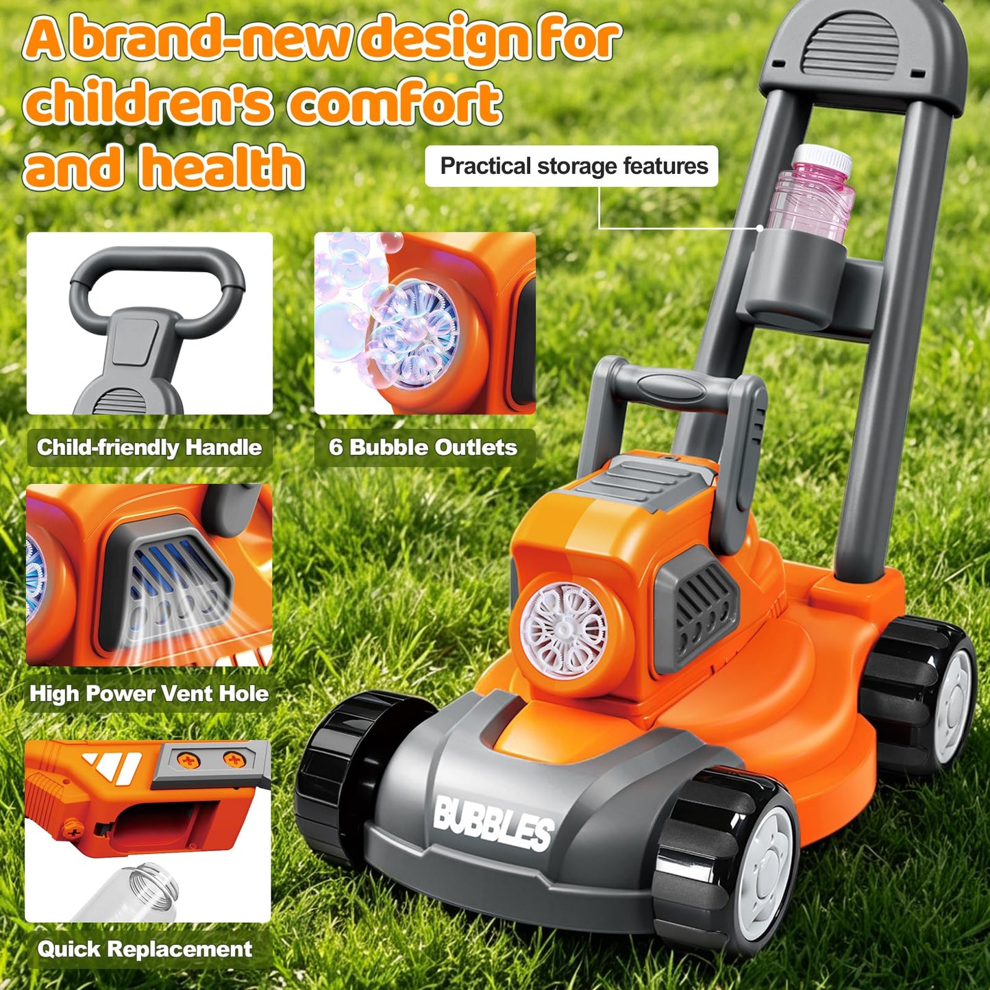 juman Bubble Lawn Mower for Kids, 3in1 Electric Bubble Machine with 10 Bubble Solution, Summer Outdoor Toddler Toys Bubble Blower with Lights, Party Birthday Gift for Boys Girls 3 4 5 6 7 8 Year