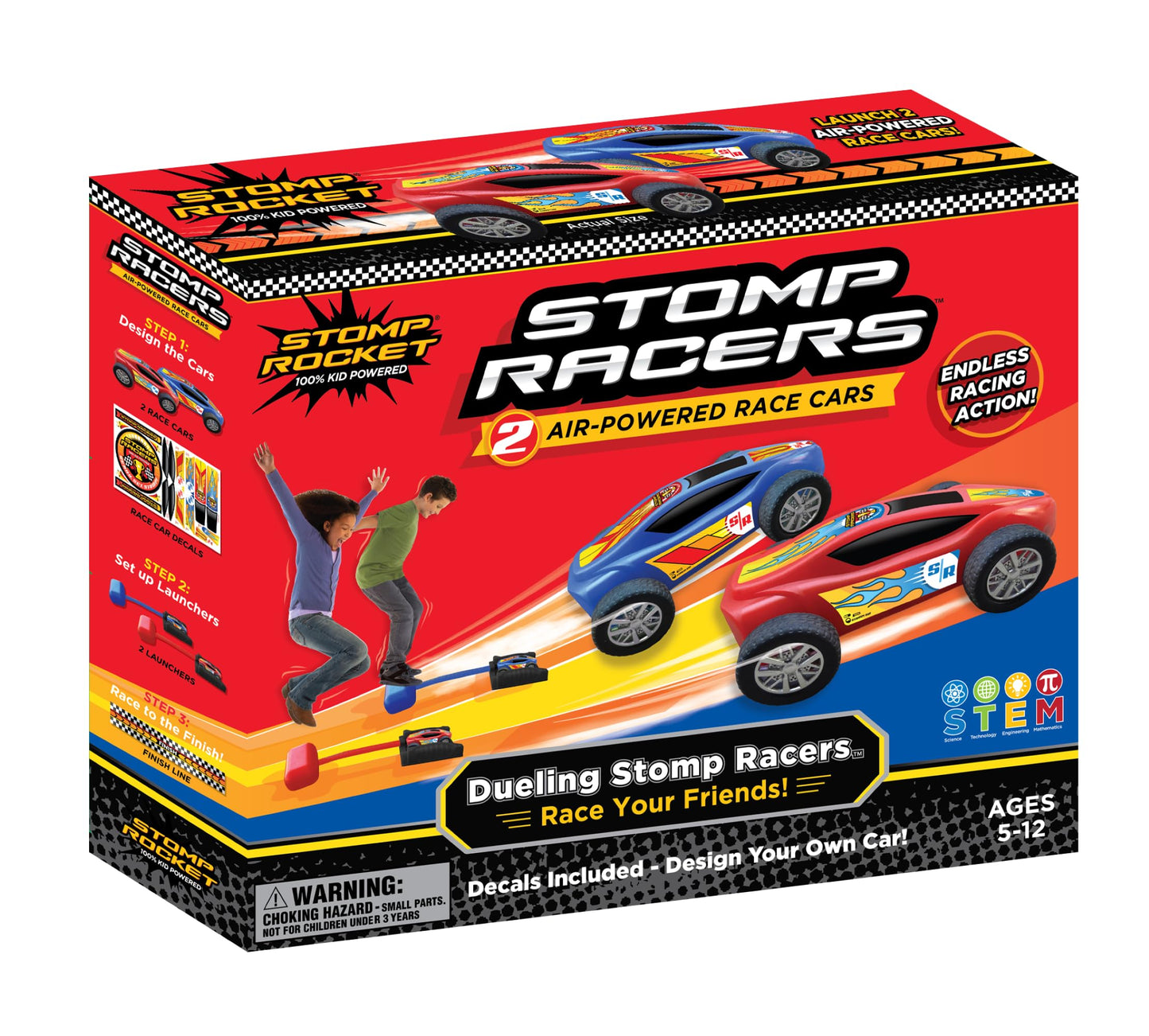 Stomp Racers Air Powered Race Cars by Stomp Rocket, 2 Car Racer Pack - Dueling Stomp Racers Toy Car Launcher - Fun Backyard Outdoor & Indoor Multi-Player Kids Toys Gifts for Boys, Girls & Toddlers
